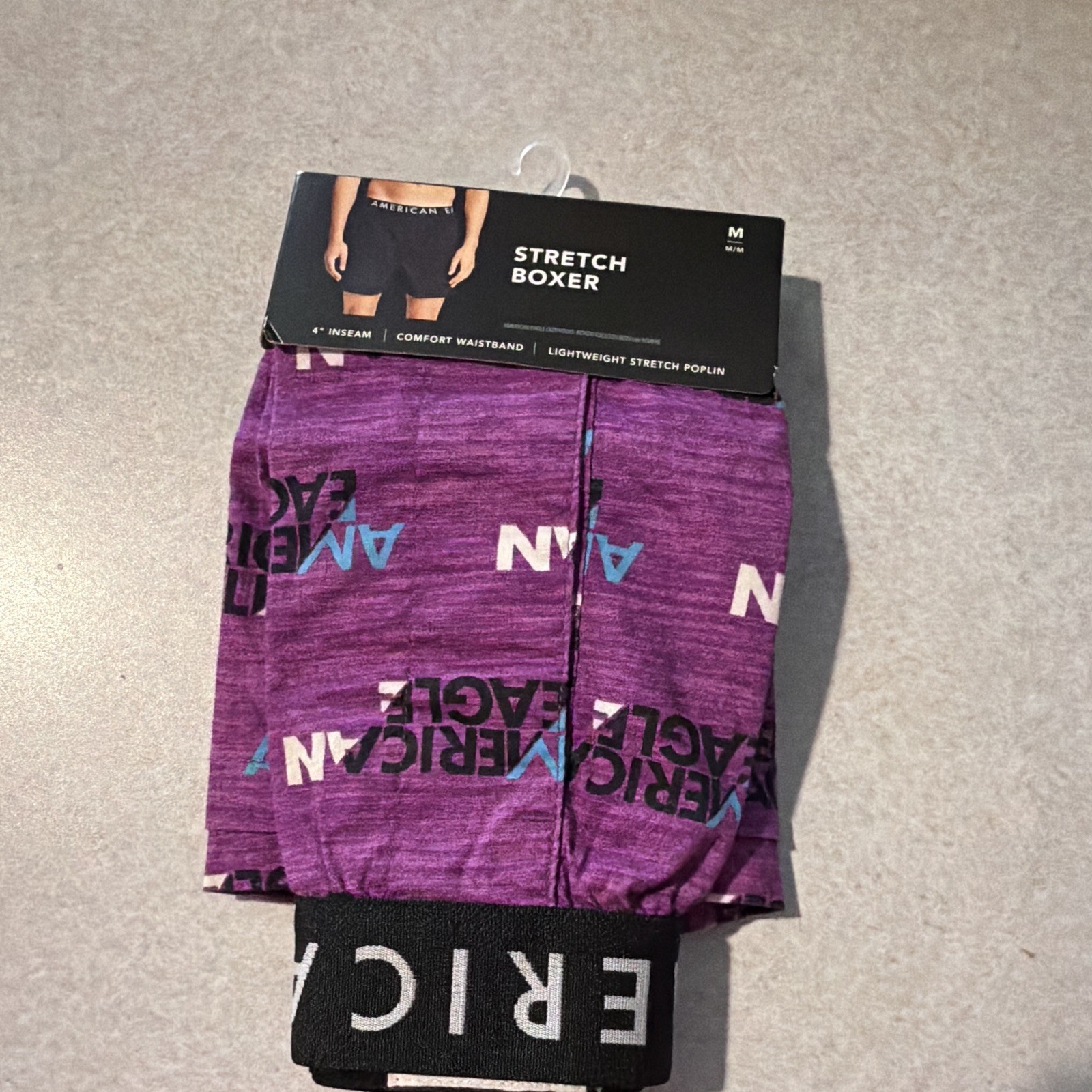 American Eagle Stretch Boxer M Lightweight Stretch Purple Cotton Poplin Logo