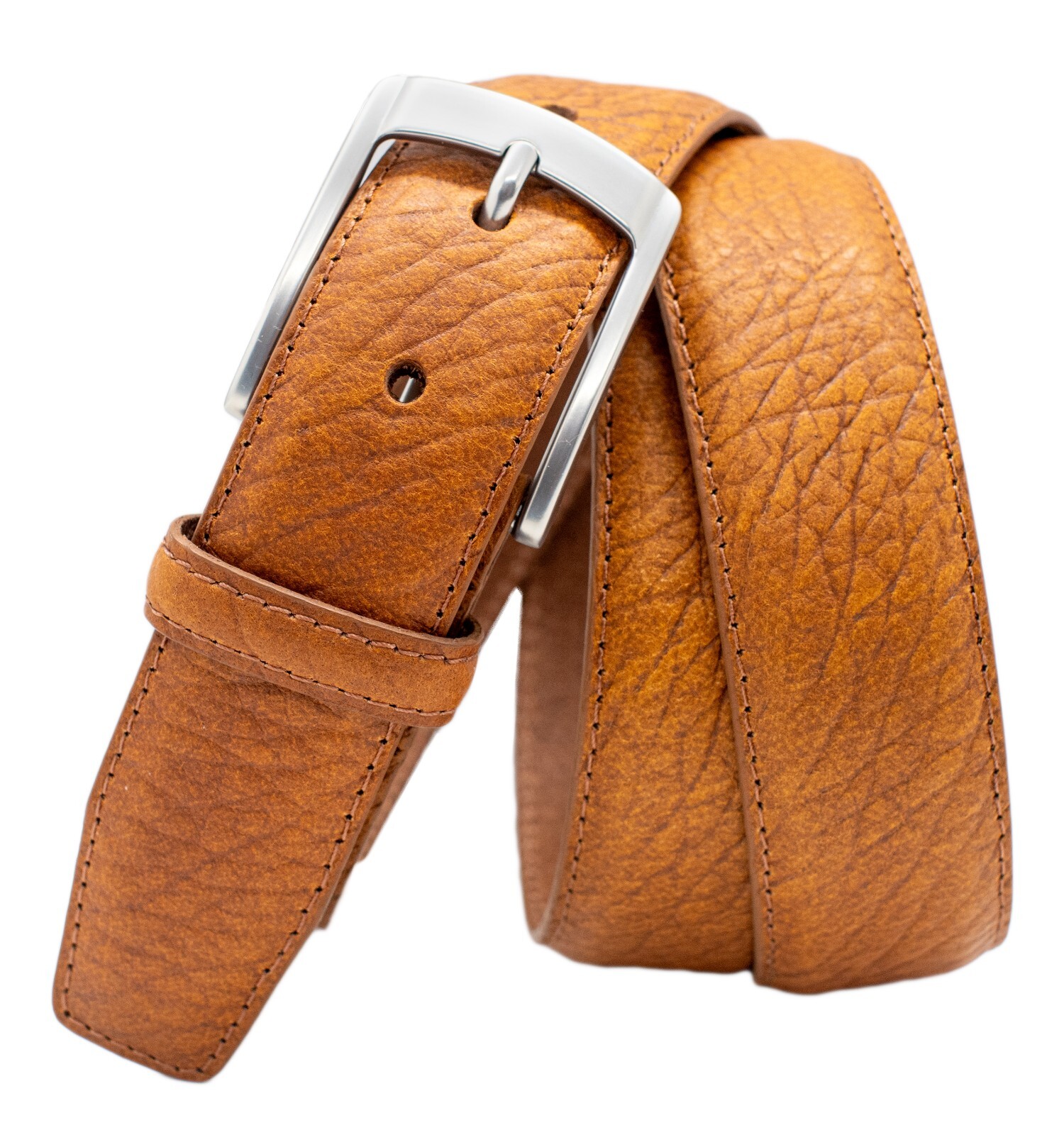 Deep Heavy Grain Buffalo Leather Dress or Casual Belts – Black, Brown, Tan – USA