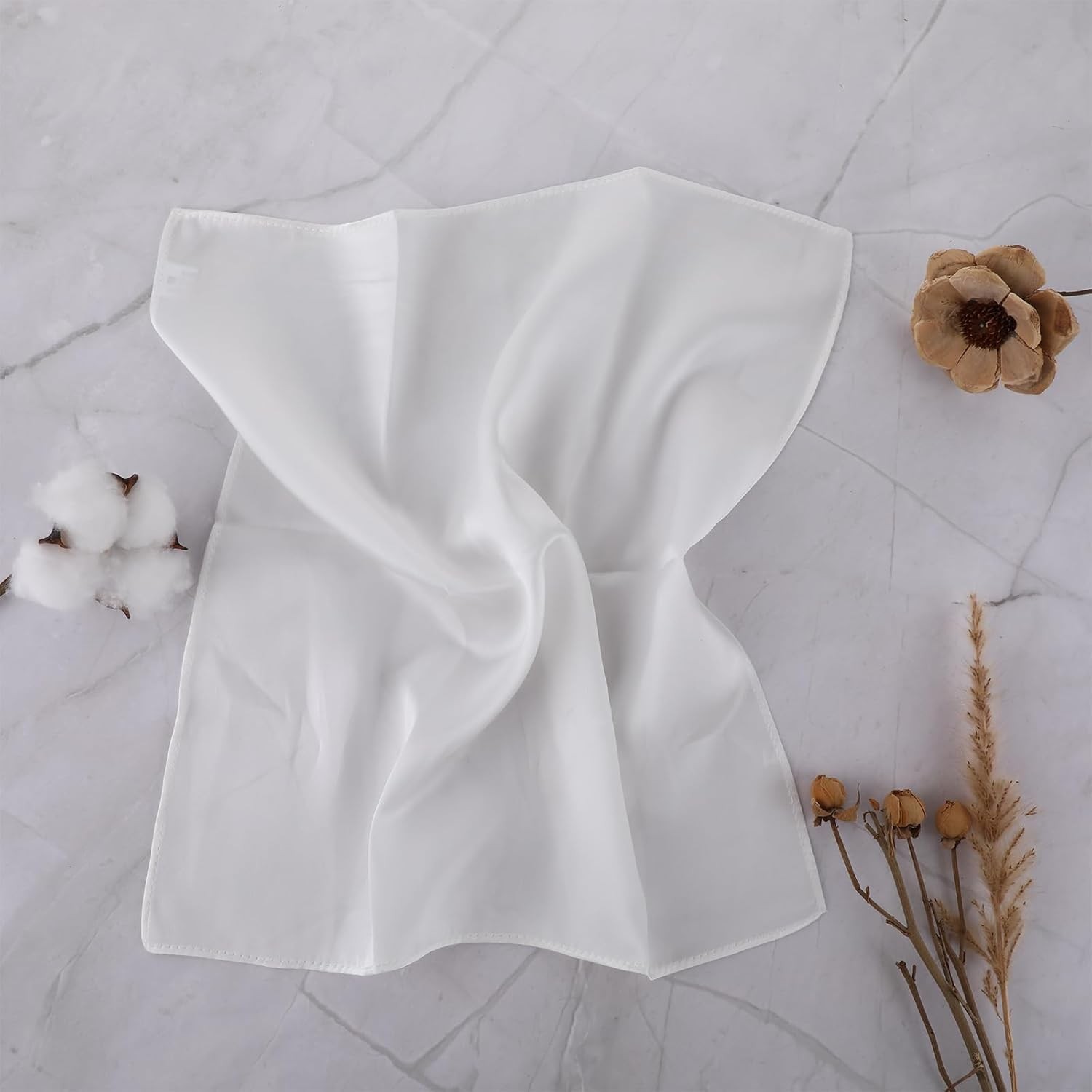 White Pocket Squares for Men, Soft 100% Pure Silk Pocket Square Solid Color