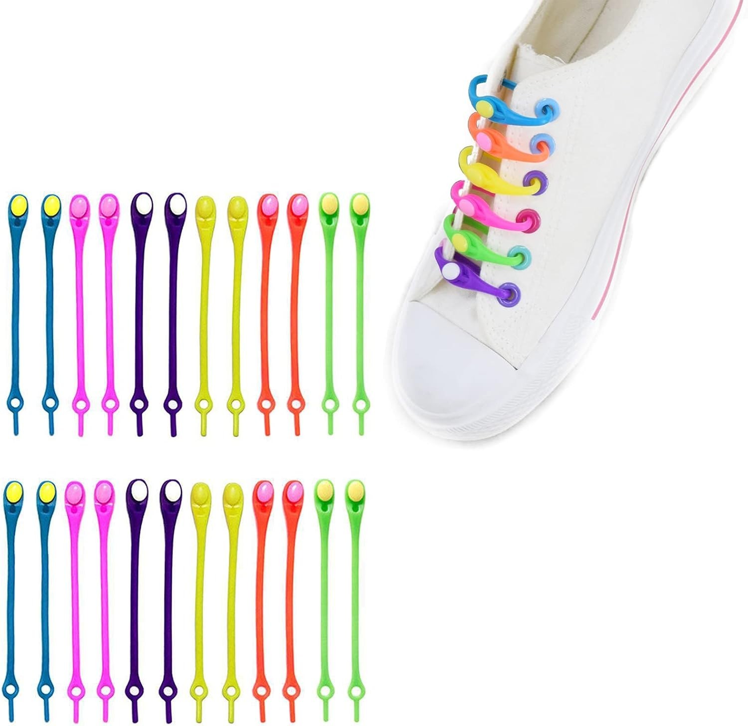 24 Pcs No-Tie Elastic Shoelaces – Stylish, Adjustable & Easy for Everyone