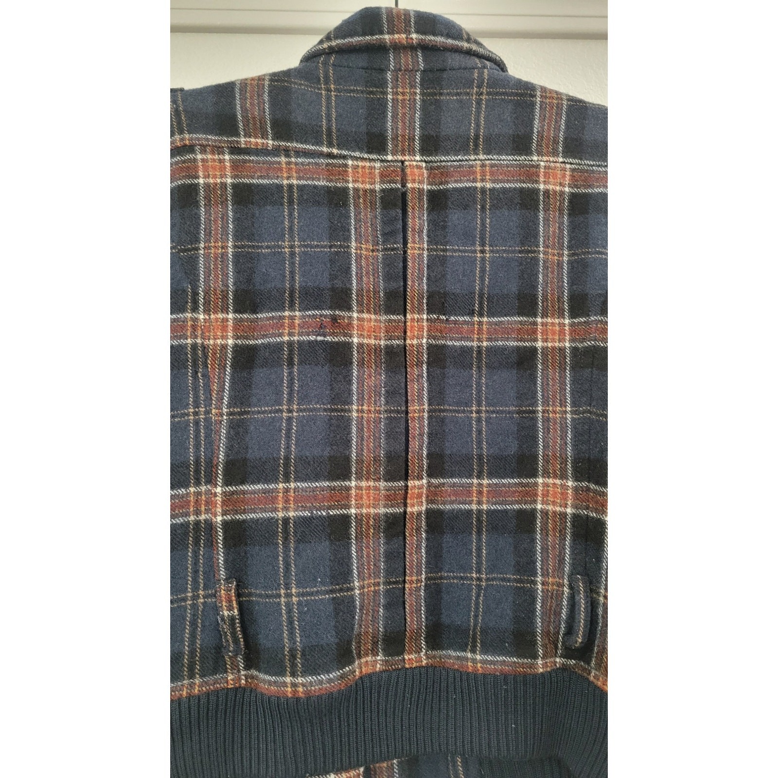 MNG by Mango Wool Blend Plaid Moto Jacket Women’s Small Blue Snap Zip Coat