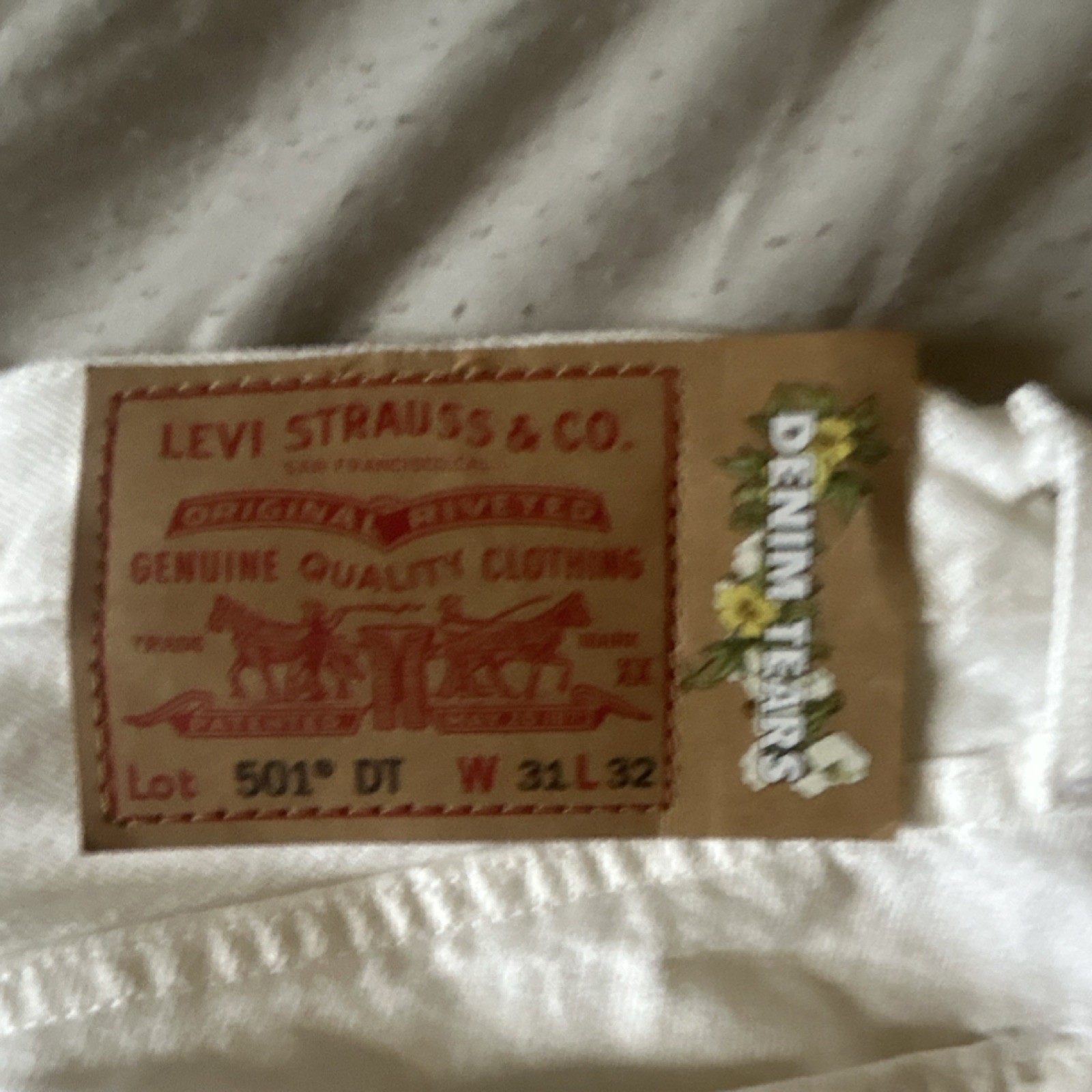 Levi’s 501 DT Denim Tears White Straight Men’s Jeans Cotton Button 5-Pocket