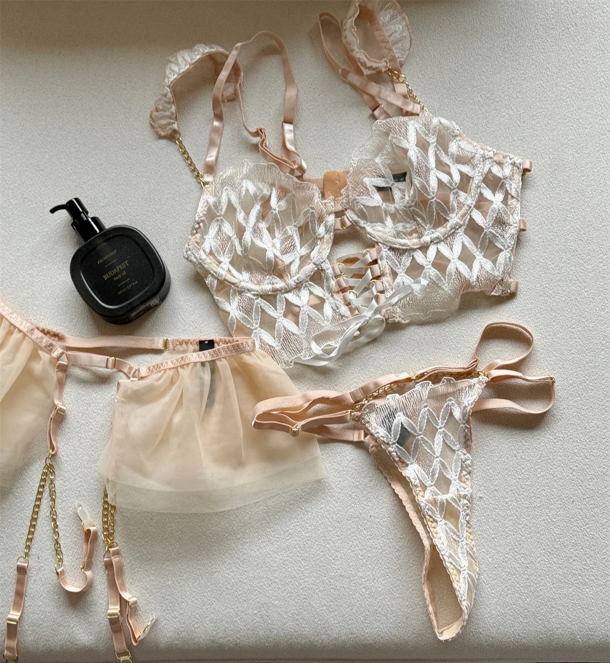 Corset Bra Set Underwire Embroidery Strap Fishbone Support Lingerie Fit 3PCS
