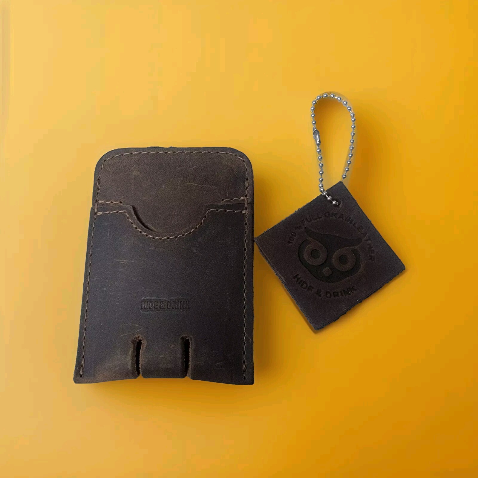 Hide And Drink Push Card Holder Wallet : Full Grain Leather:Bourbon Brown color: