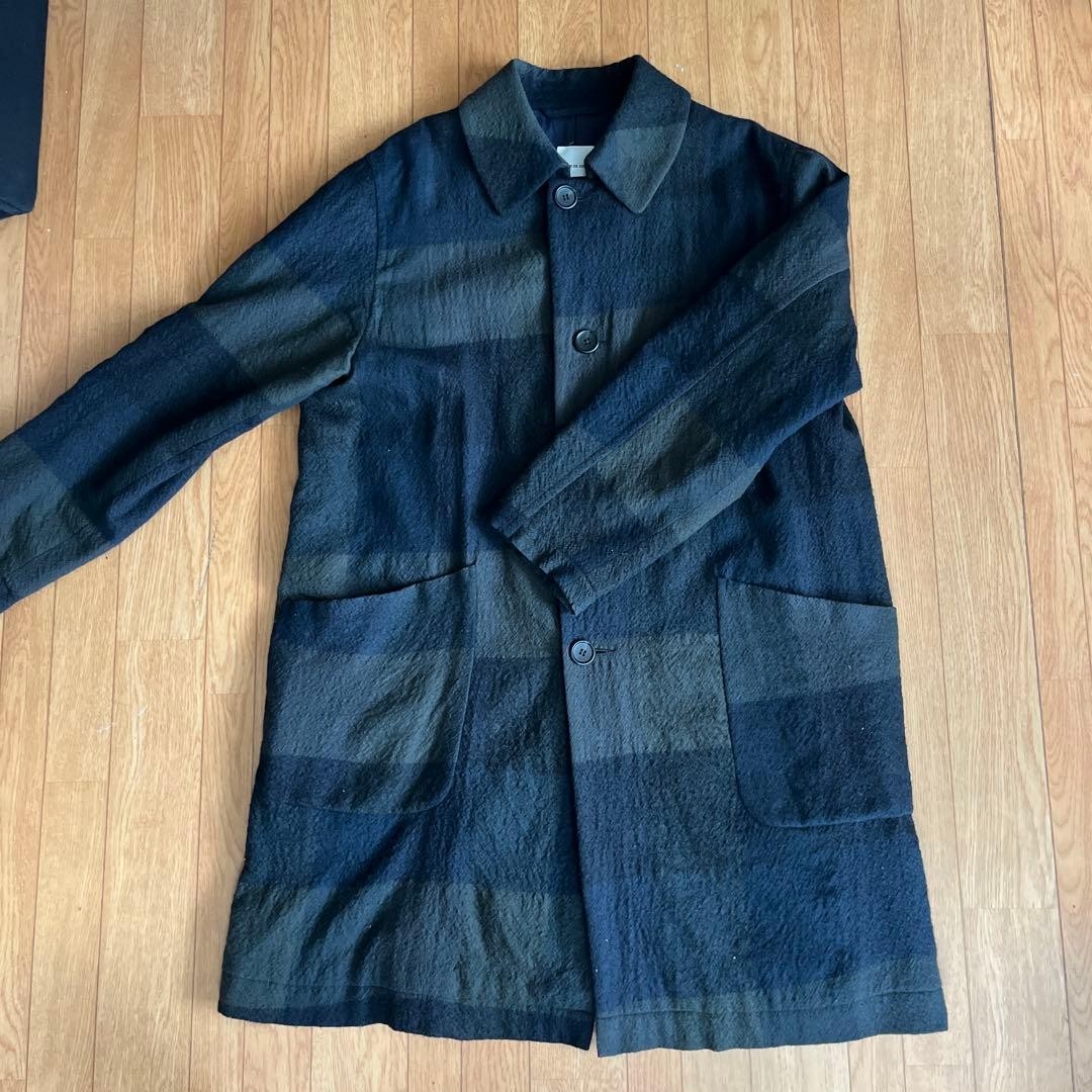 SAGE DE CRET Checkered Coat M Size Navy Green Shoulder: 19.7 in Length: 37.4 in