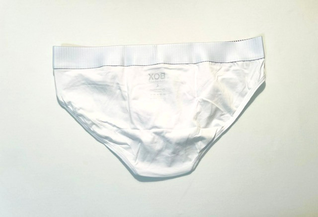 BOX Menswear – Size Large – Low Rise Cotton Brief with Roomy Pouch – White/Black