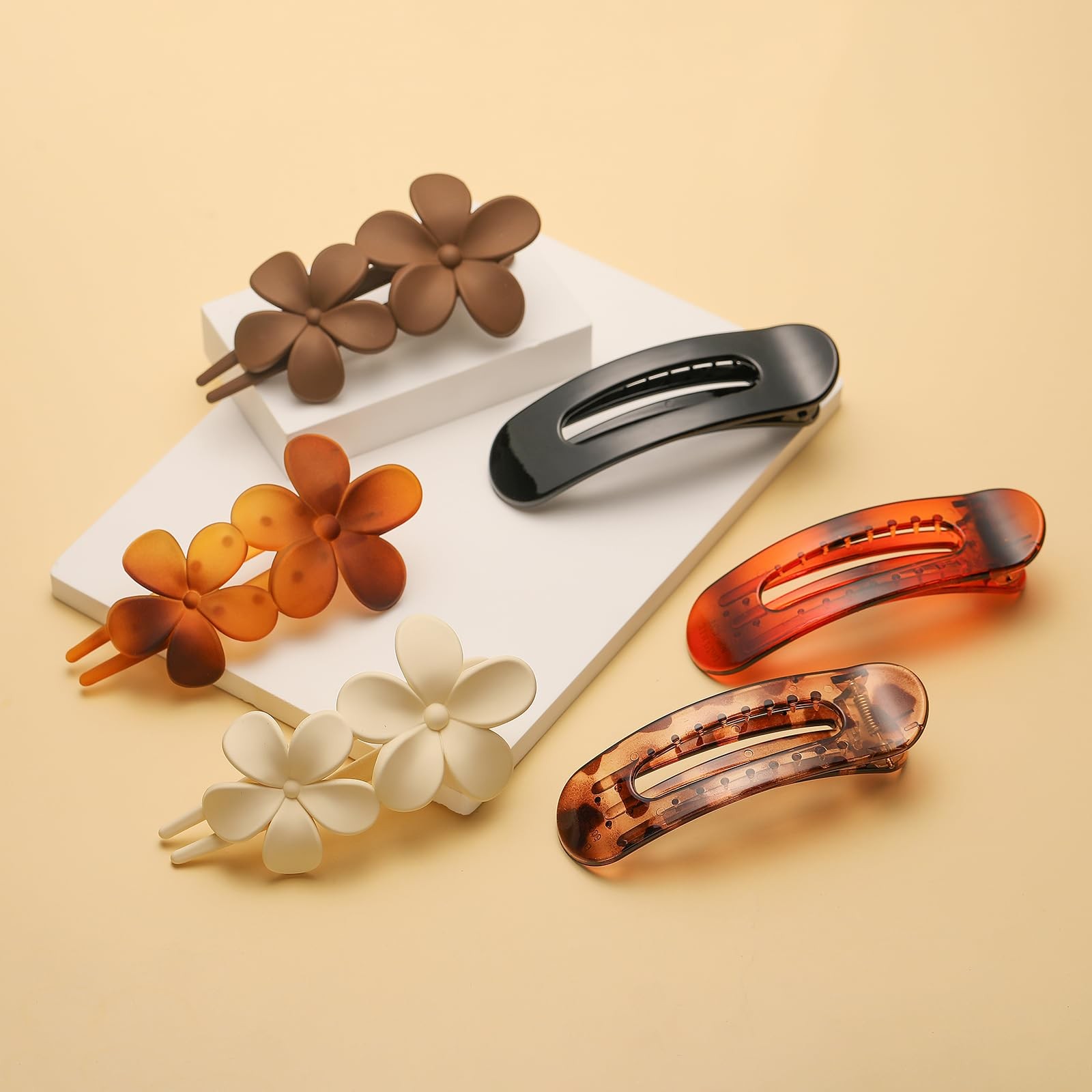 6 PCS Flat Hair Clips, Lay Claw Clips for 1 Count (Pack of 6), Tortoise