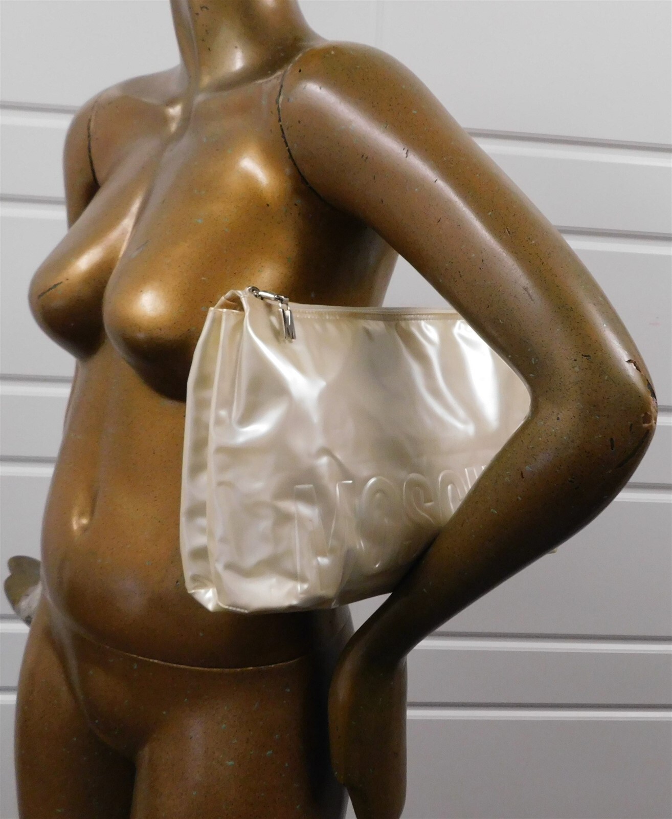 Moschino Redwall Gold Oyster PVC Large Clutch Bag Italy