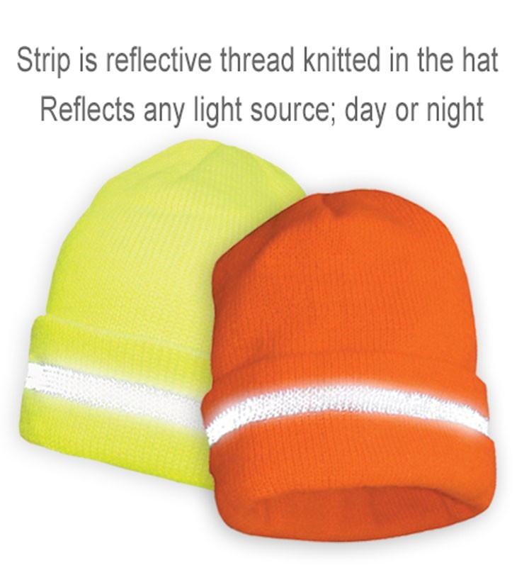Warm Winter Knit Acrylic SKI Beanie Stocking Cap Hat High Visibility Reflective