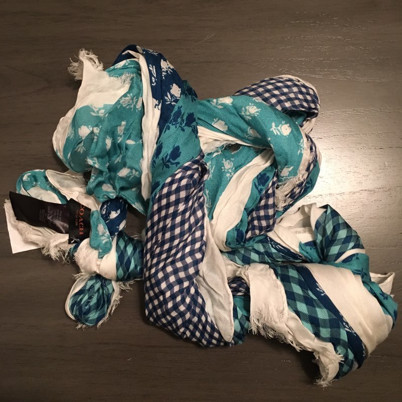 NWT Coach Blue Floral Badlands Patchwork Scarf 50″ x 70″ Shawl 85813 MSRP $195