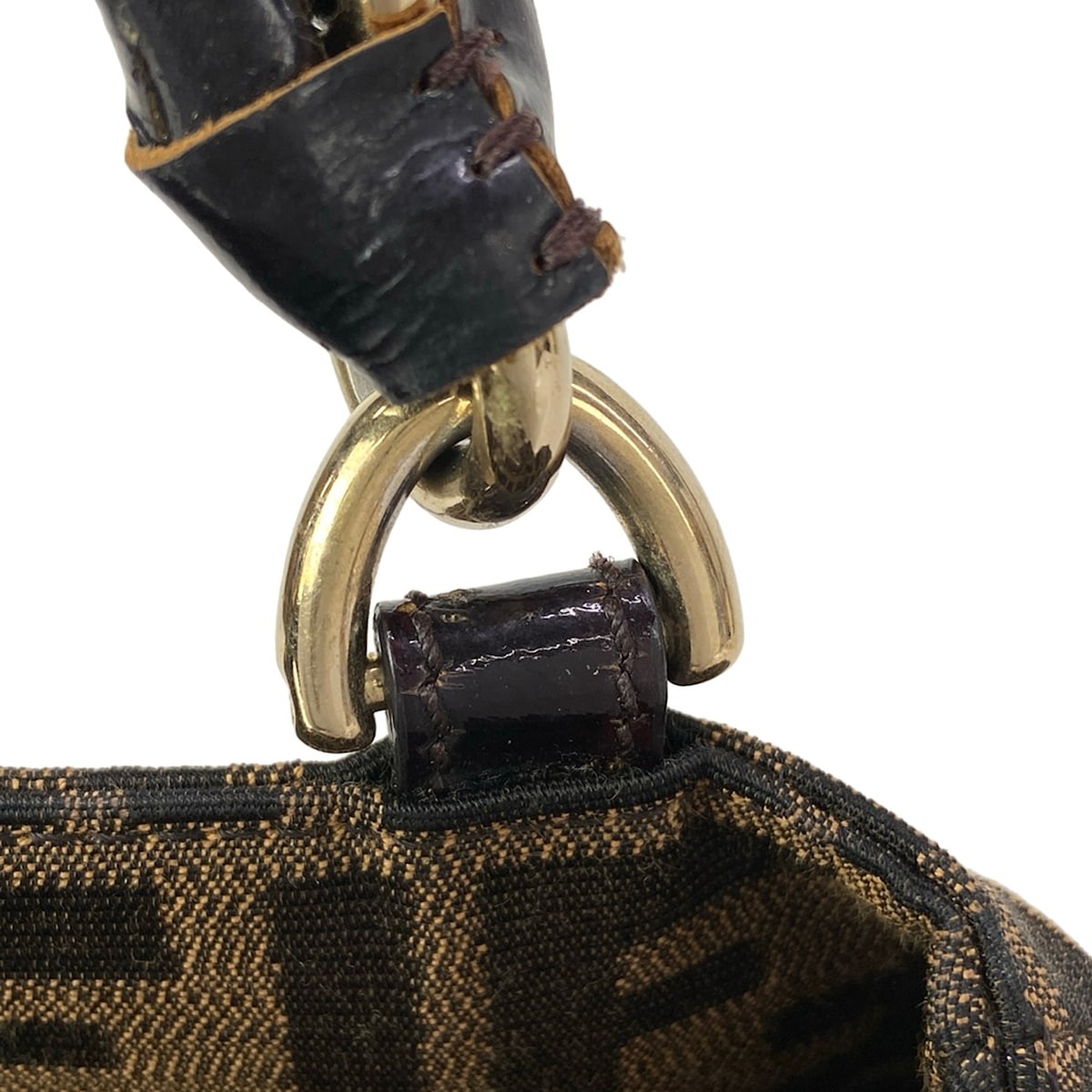 FENDI Zucca 8BR615 Light Brown Black Gold Jacquard Patent Leather Hardware
