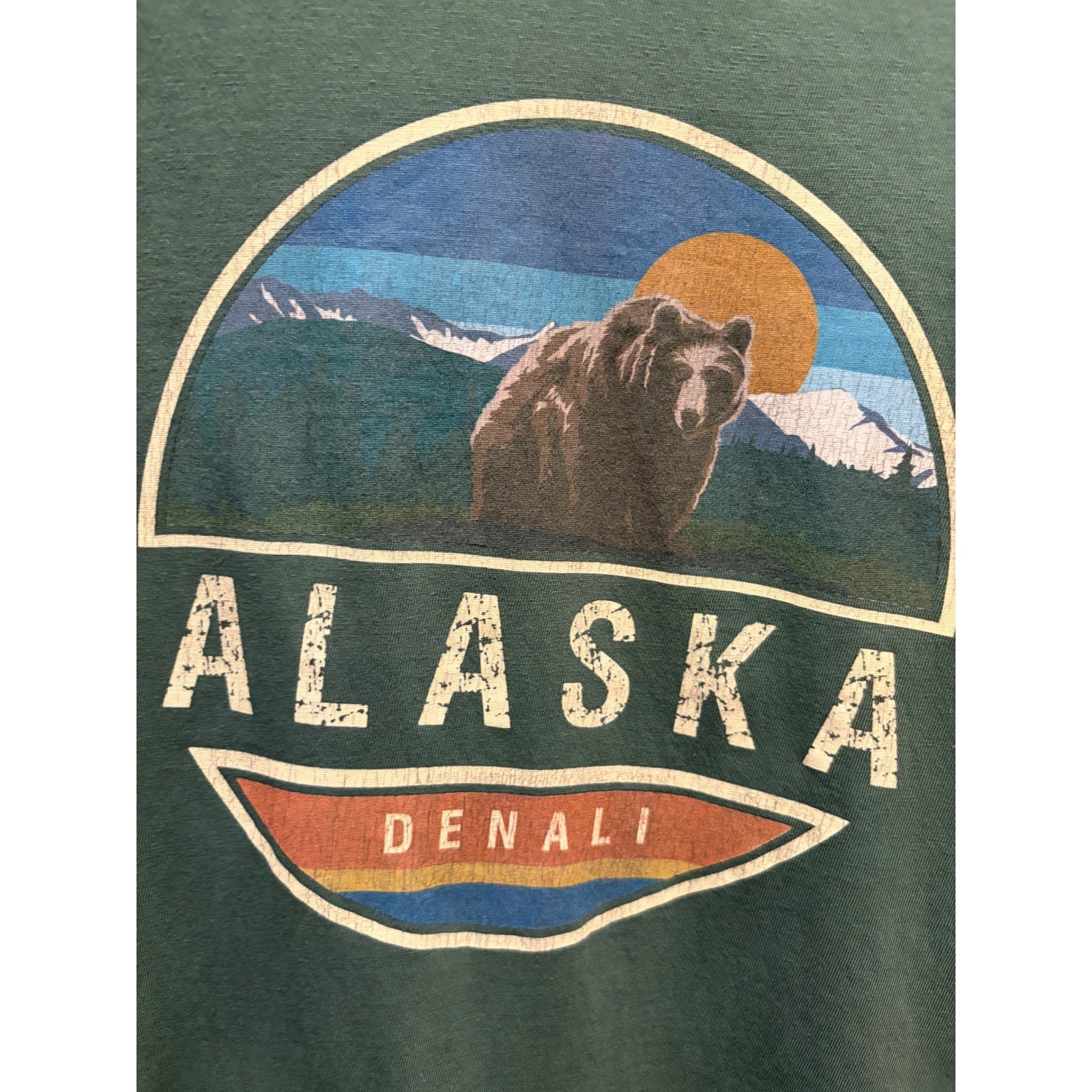 Lone Rock Alaska Denali Grizzly Bear Graphic Tee Mens XL Teal Green Cotton Shirt