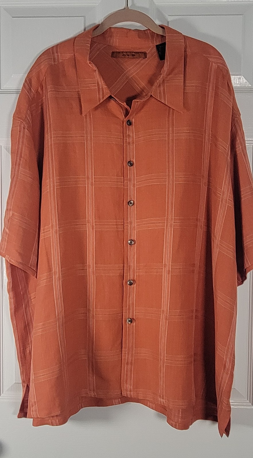 AXIS Men’s 3XB Linen Blend Button Front Camp Shirt Orange Plaid Short Sleeve Big