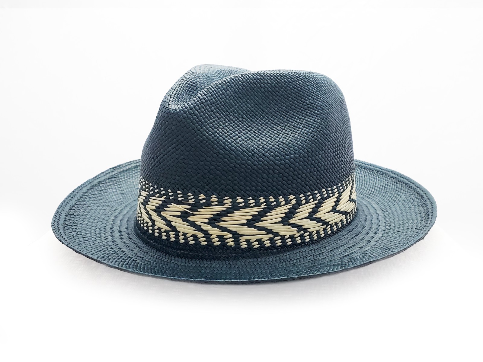 Authentic Ecuadorian Panama Hat – Blue Handwoven Toquilla Straw – Size 60