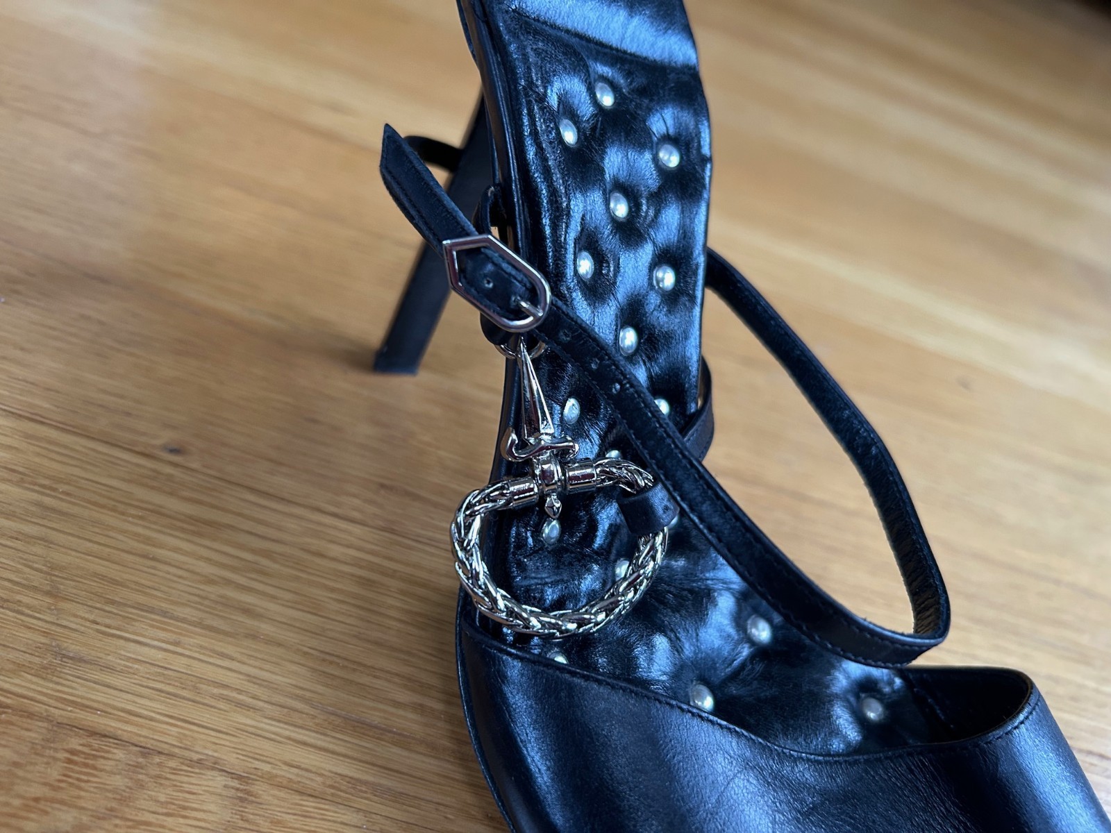 CESARE PACIOTTI Black Leather Sandals with Dagger &Sword Logo Size 10 IT 40 Good