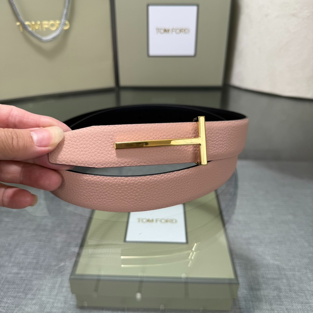 Authentic Tom Ford Reversible Leather T-Buckle Belt Luxury Designer Fashion