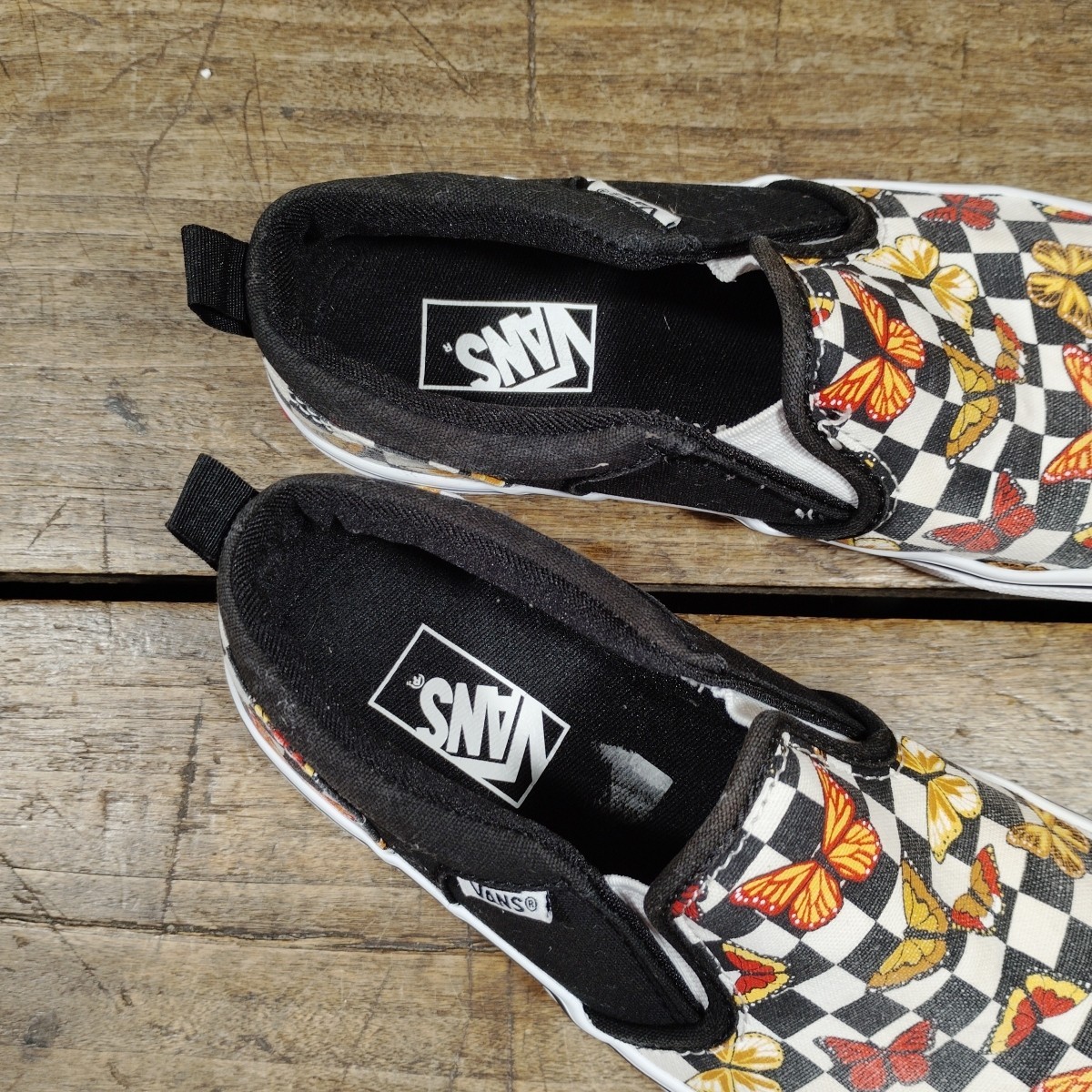 Vans Asher Youth Sz 3 Butterfly Loafer Checkered Slip On Shoes Skater Missy