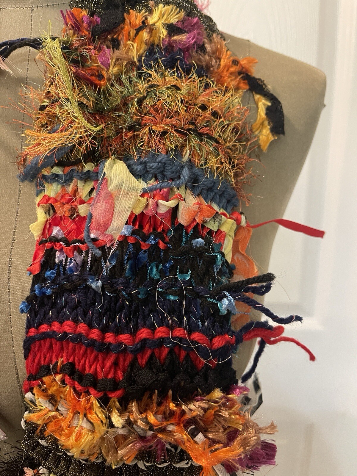 Art2Wear Coat Candy Womens Multicolor Hand Knitted Unique Scarf 4ft FIRE WORK