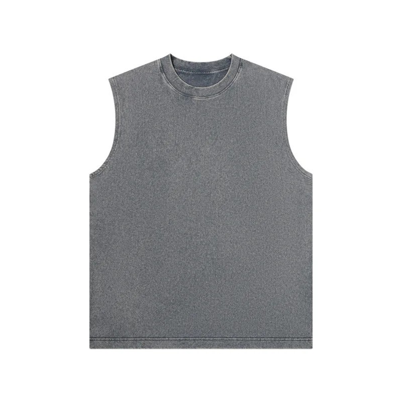 Men Summer Loose Fit Washed Cotton Tank Top Sleeveless T-Shirt Gym Sport Casual