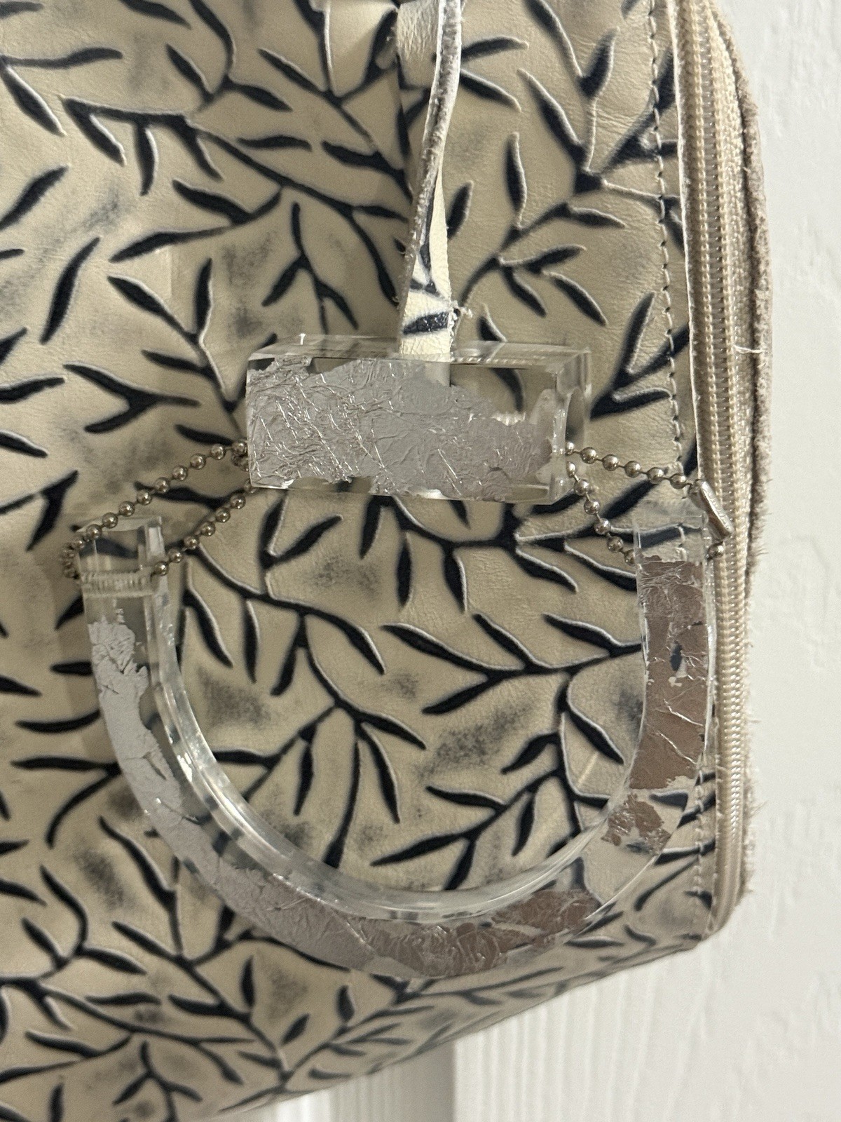 Carol Hearty Handmade Leather Crossbody Bag Cream Black Leaf Print Artisan
