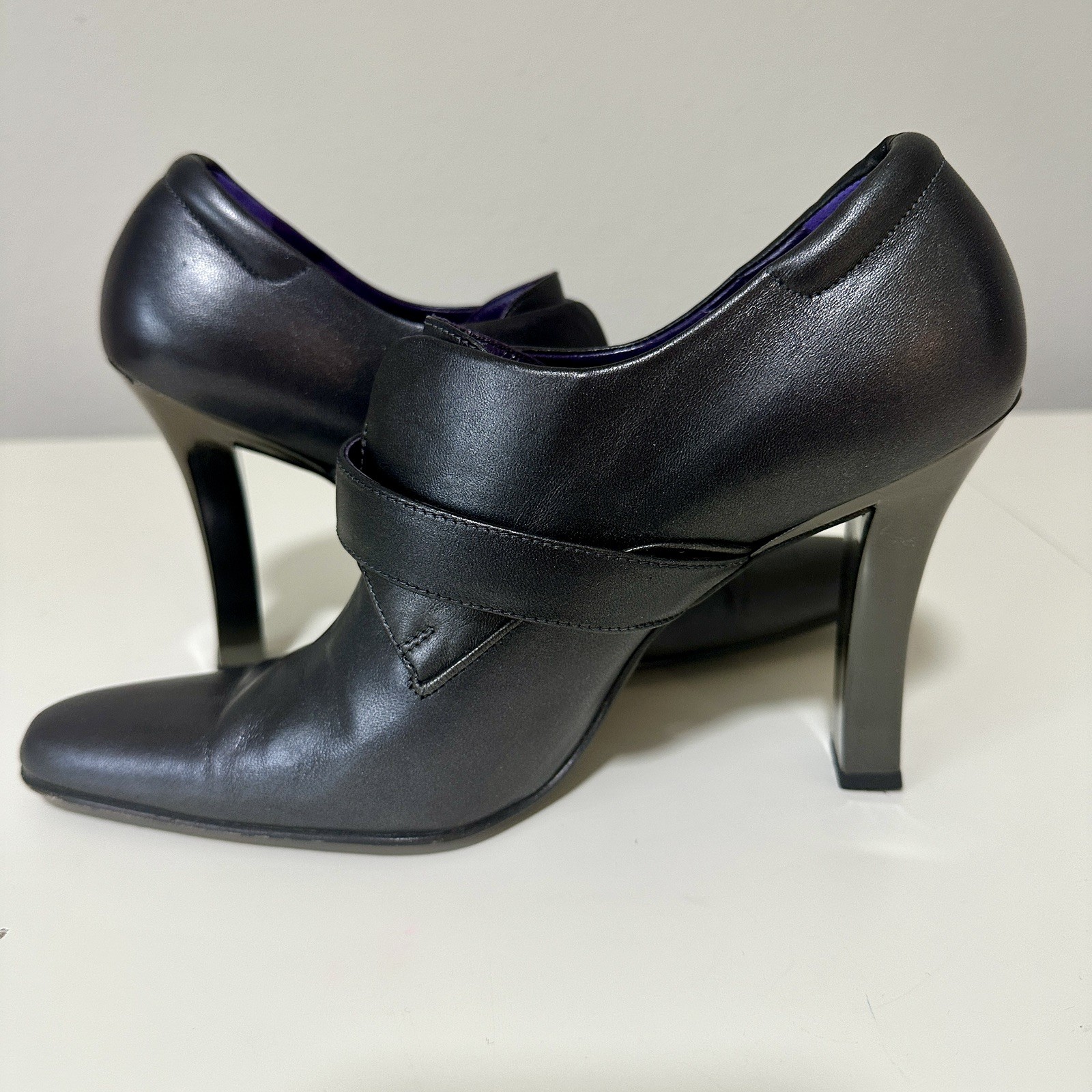 Ralph Lauren Heeled Mary Jane Leather Heels Pumps Shoes Black Size 8.5