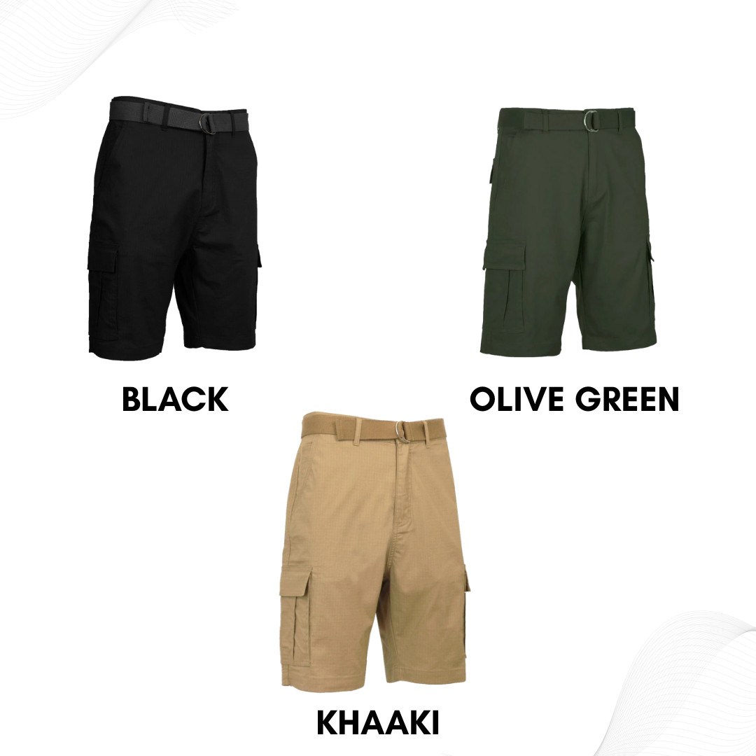 Men’s Cargo Shorts Stretch Lightweight Cotton Twill Multi Pockets Belted Short
