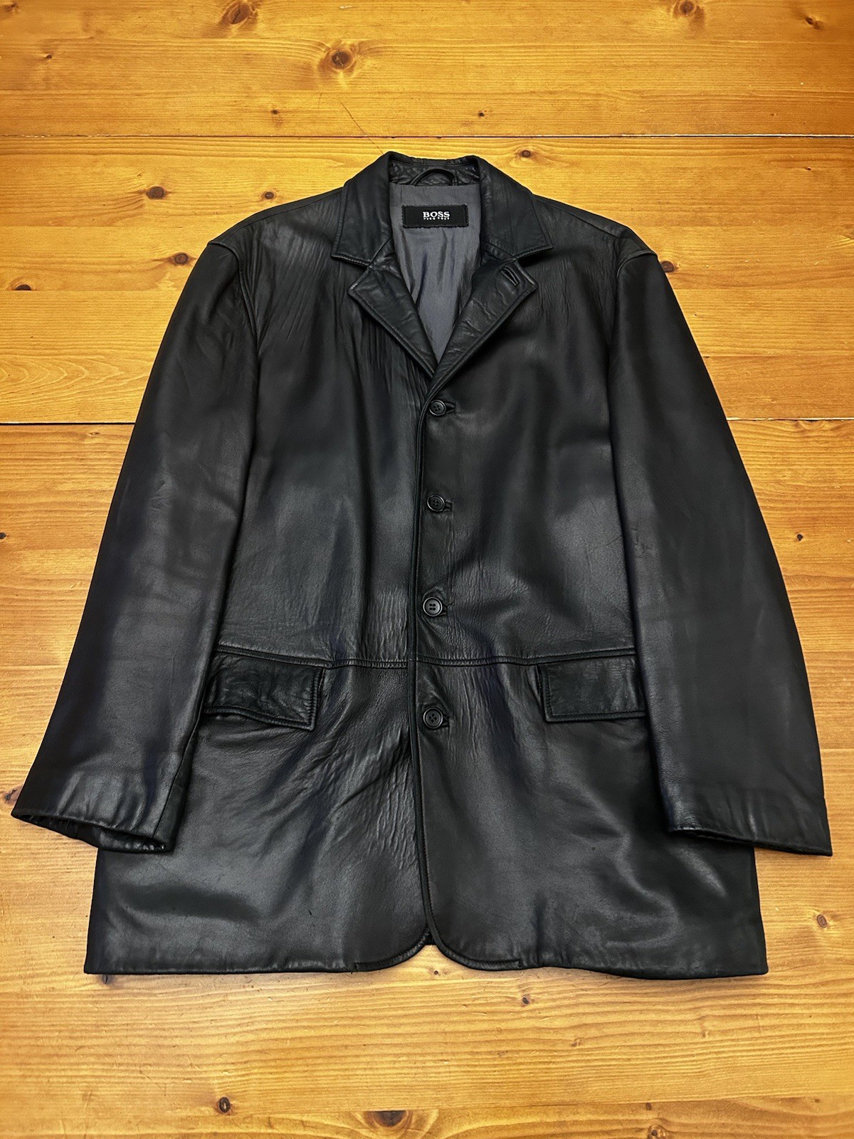 Hugo Boss Lamb Leather 26/2 Italian Nappa Black Jacket Mens 48 Medium Vintage