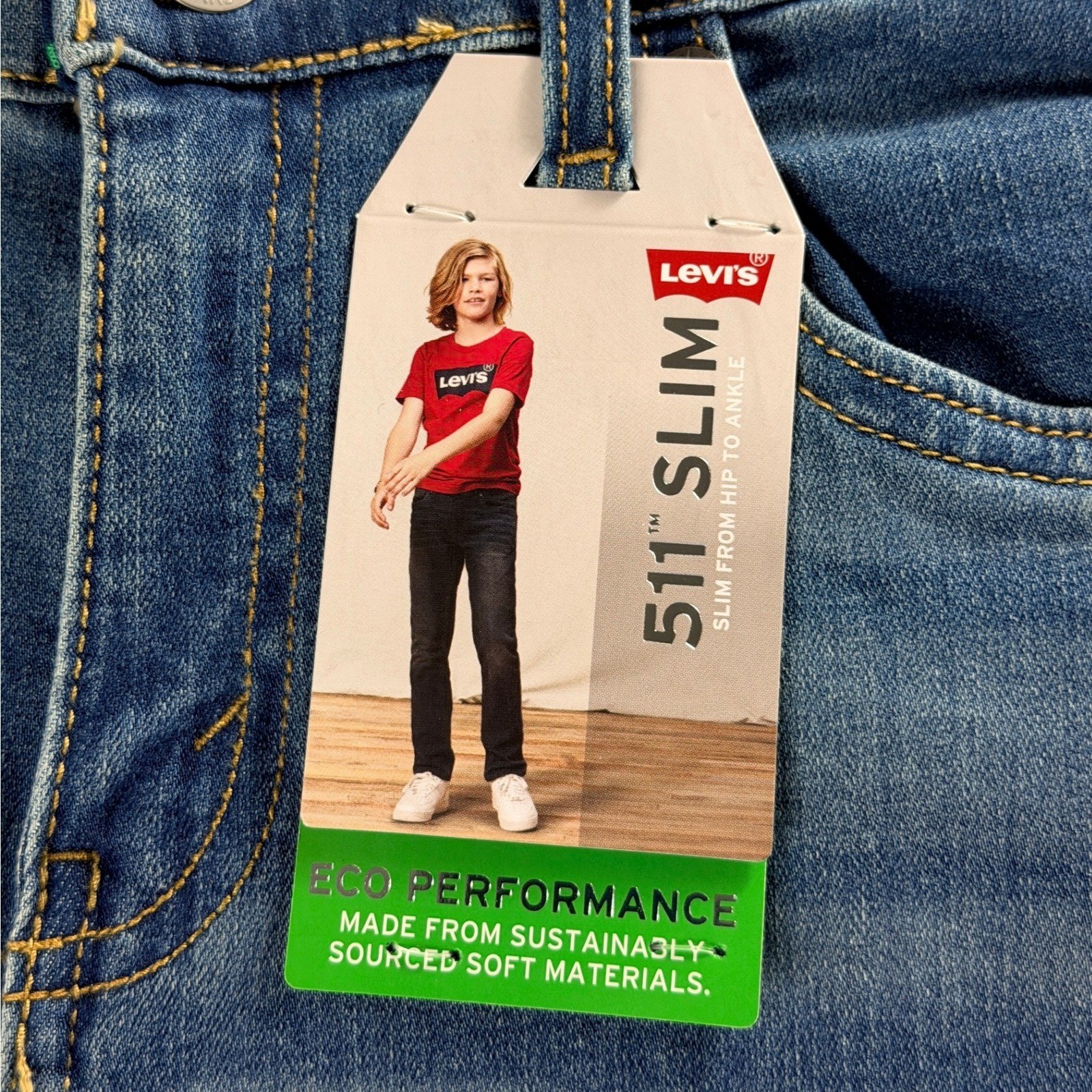 Levis 511 Slim Eco Performance Boys Jeans Size 18 Reg 29×31 Adjustable Waist NWT