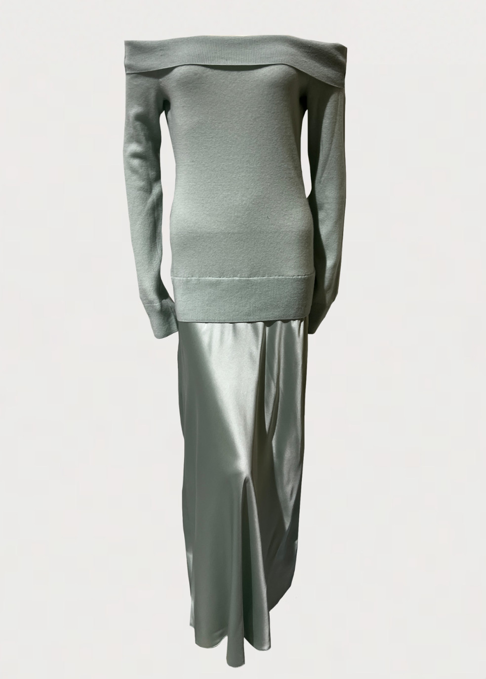 BNWT CHRISTOPHER ESBER MINT SHOULDERLESS CASHMERE MONUMENT DRESS – SIZE M