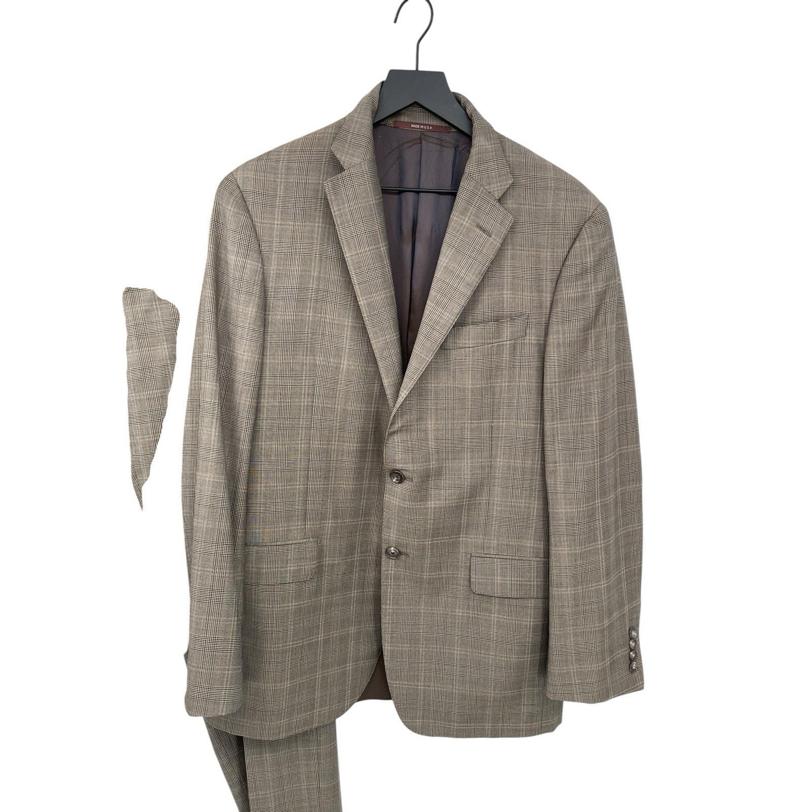 Vintage Hickey Freeman Suit Glen Plaid Worsted Wool Size 40R