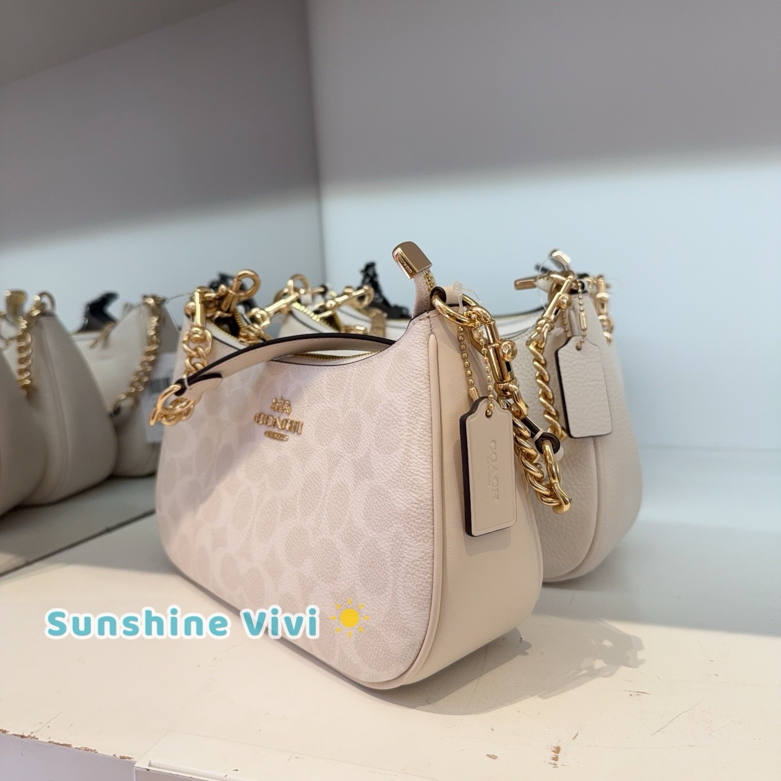 NWT Coach Teri Shoulder Bag In Signature Canvas CV933 Gold/White/Chalk