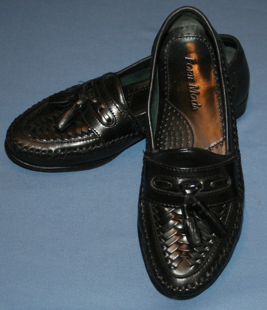 Forte Moda Sz 7D 7 D Black Leather Dress Shoes Slip On Tassle