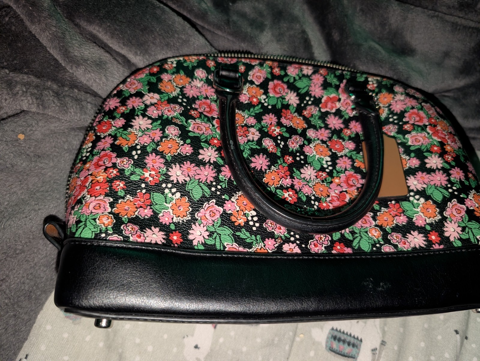 COACH Sierra Posey Cluster Floral Coated Canvas Satchel Blk/Pnk GORGEOUS NWOT