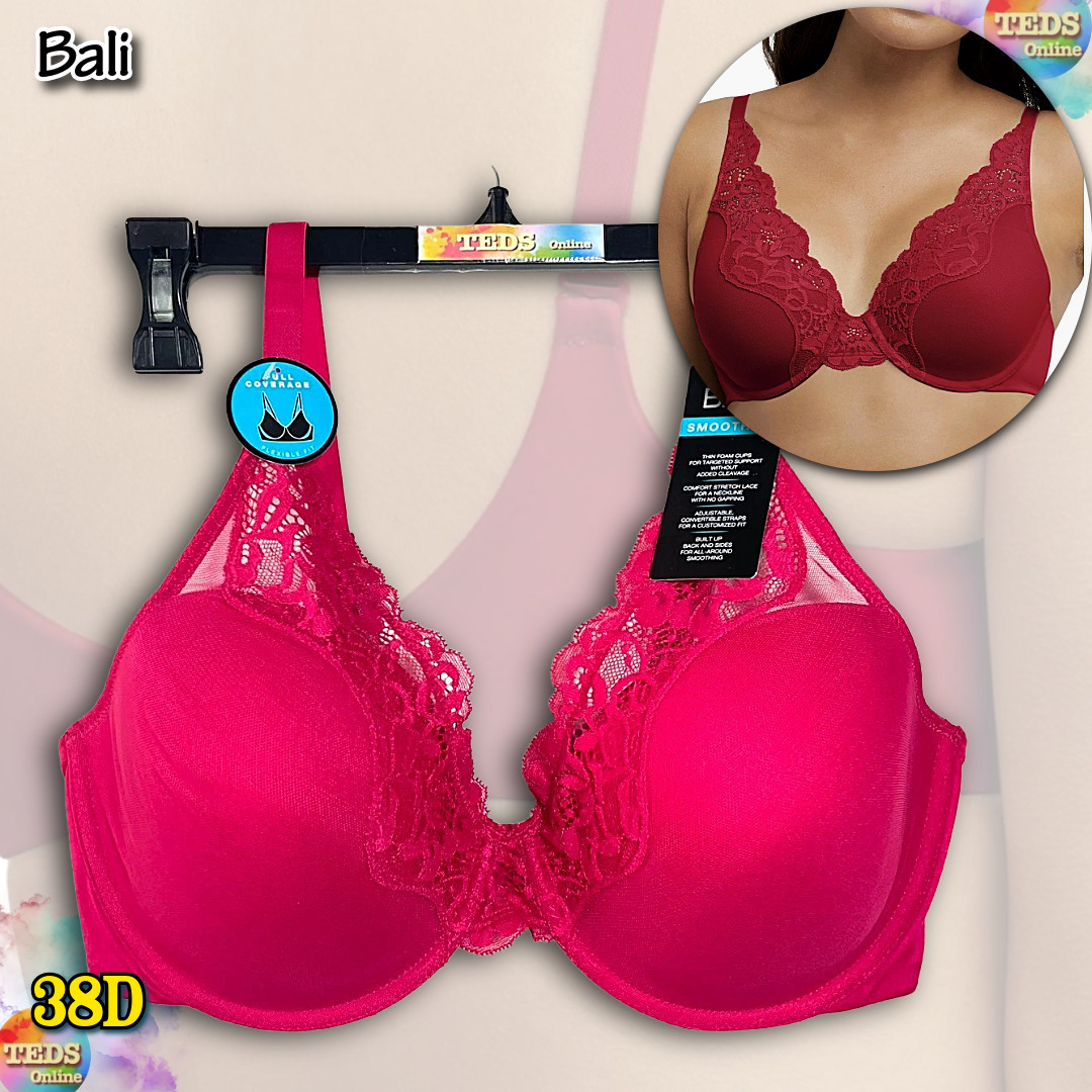 NWT Bali Women’s 38D One Smooth U Comfort Stretch Lace Bra DF0084 Scarlet Berry