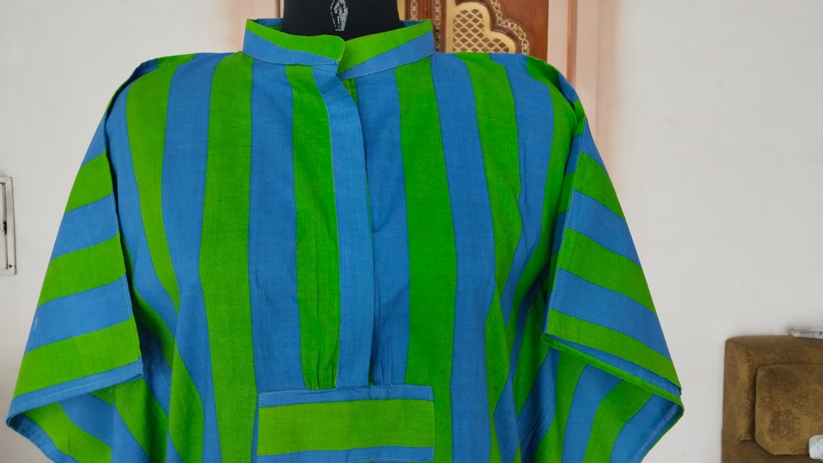 Green Striped Print Caftan For to be Moms Beach Cover Up Maxi Summer Long Kaftan