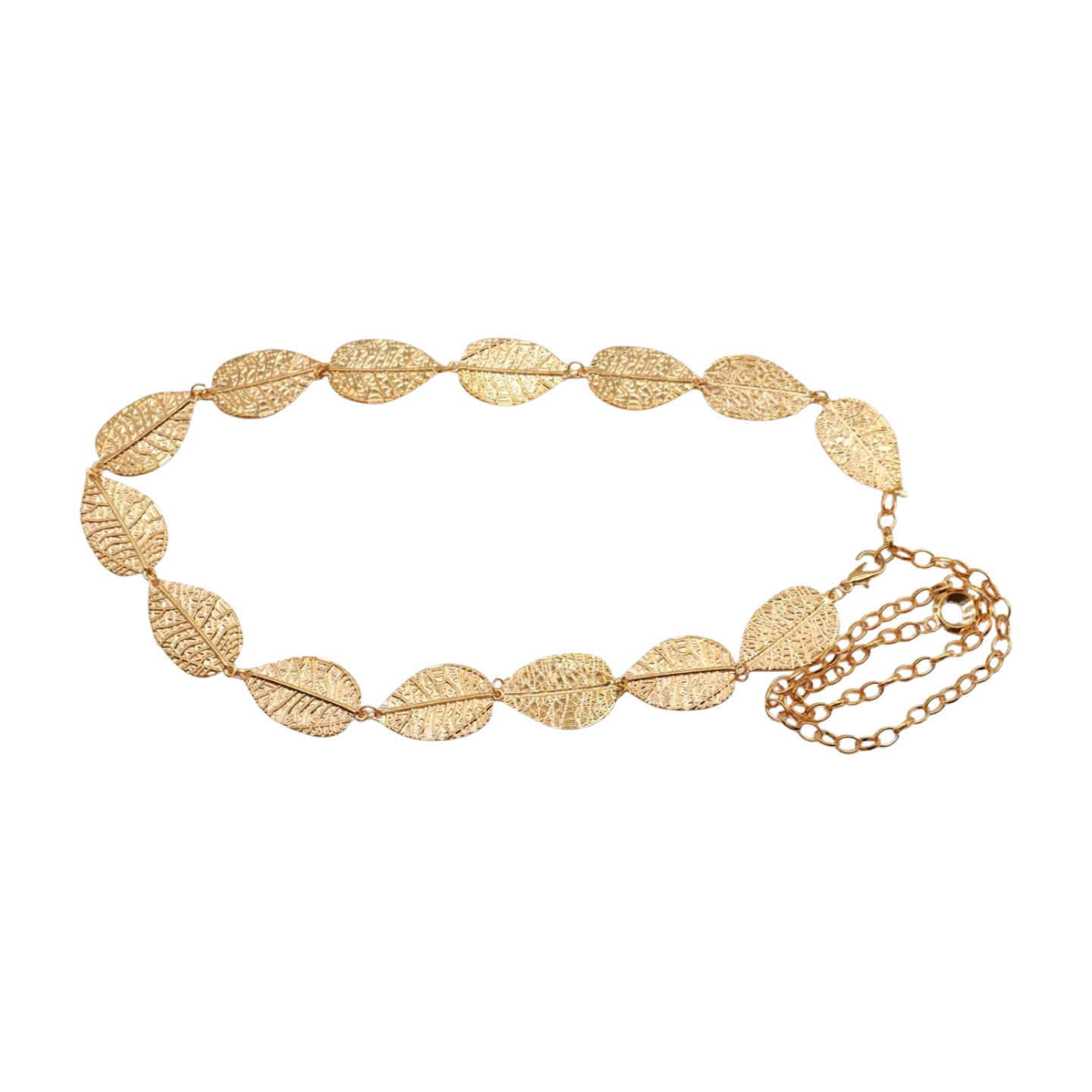 Women Gold Color Metal Chain Fashion Belt Hip High Waist Leaf Charms Size S M