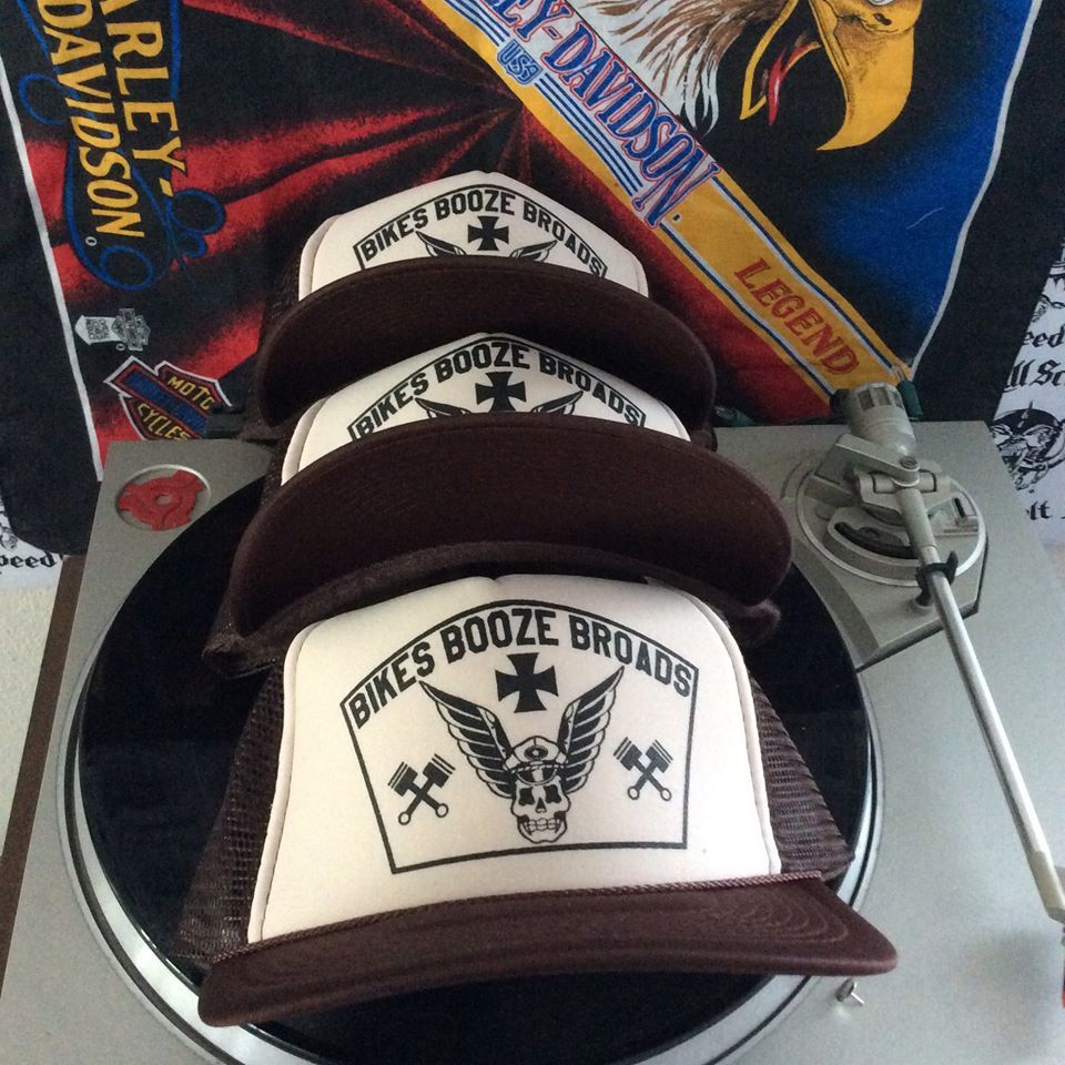 BIKES BOOZE BROADS biker chopper party run trucker hat ed roth rat fink