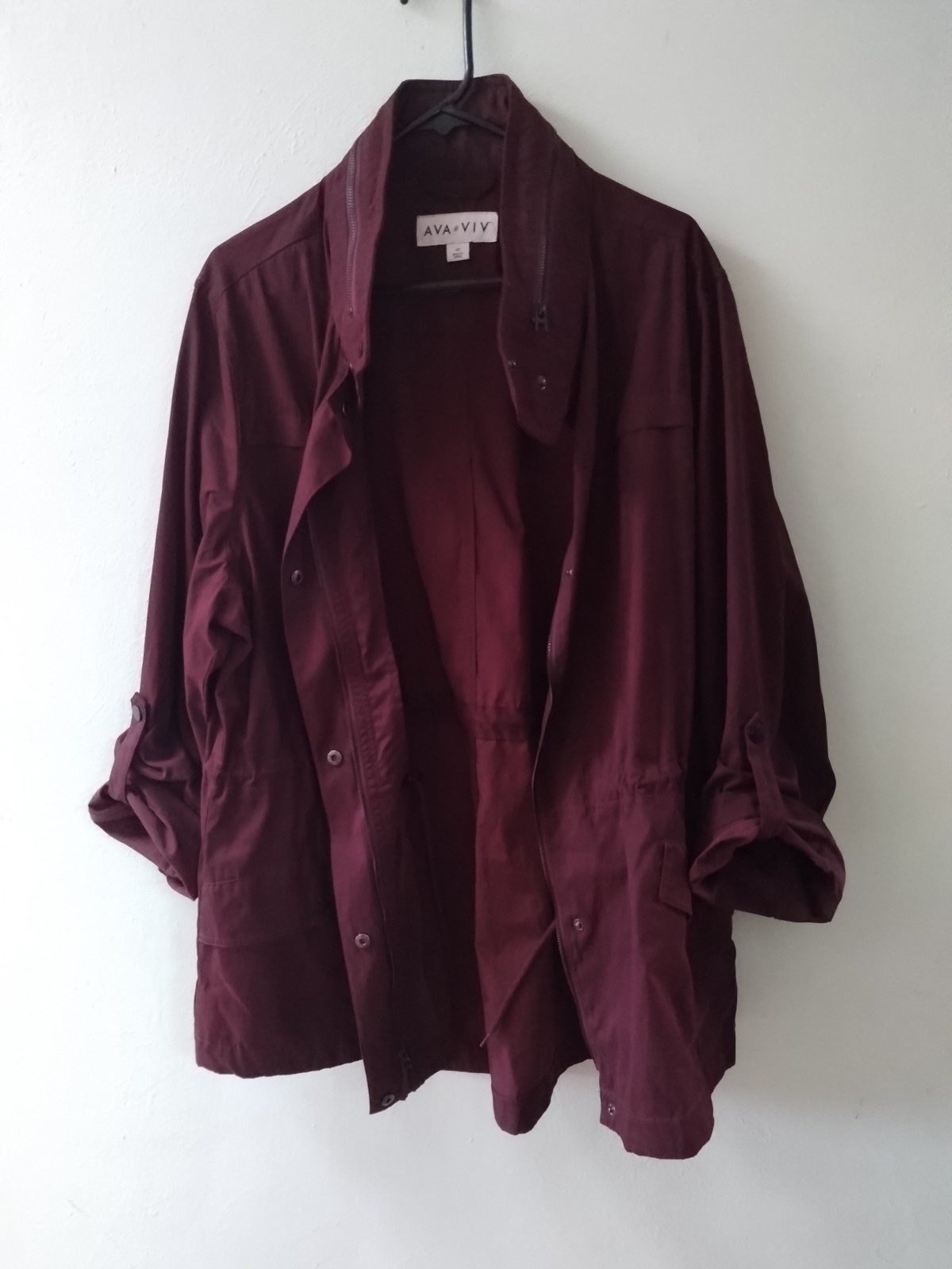 AVA & VIV Women’s Maroon Coat Size 2XL Zipper & Snap Button Closure w/ Hoodie