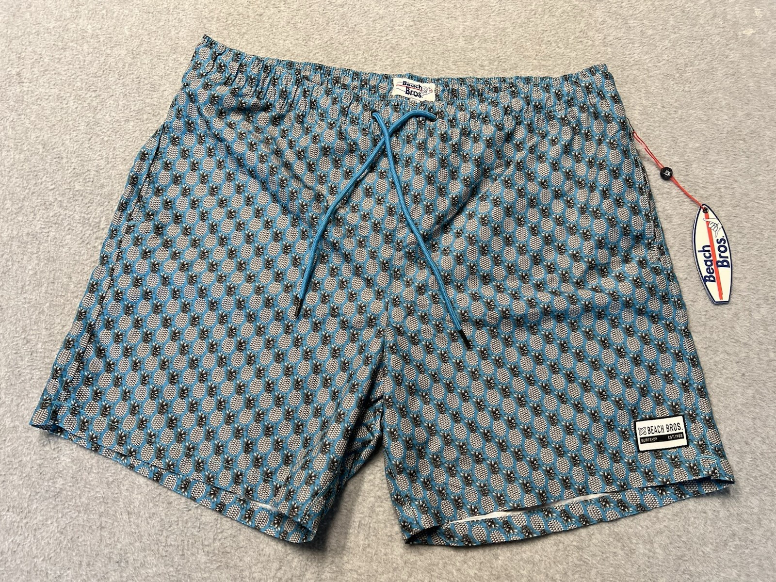 Beach Bros neon blue UPF pineapple Swim Suit Trunks size XXL Mens NWT