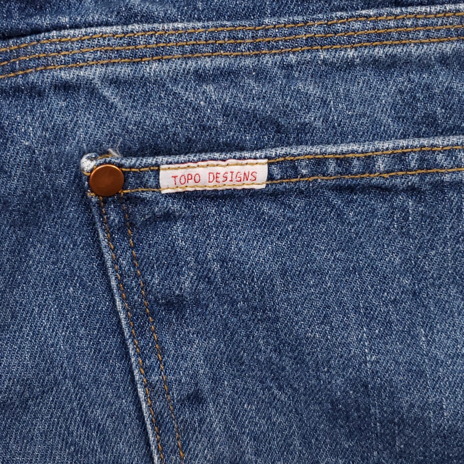 Topo Designs Jeans Mens 32 Blue Denim Button Fly Straight Leg Made in USA Casual
