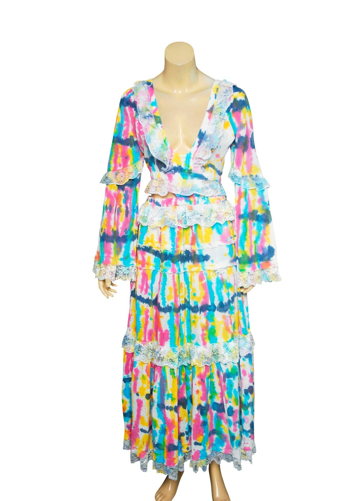 Happy X Nature Dress M 8 Women Party Wear Ruffled Flared Tie Dye Maxi NEW 27438