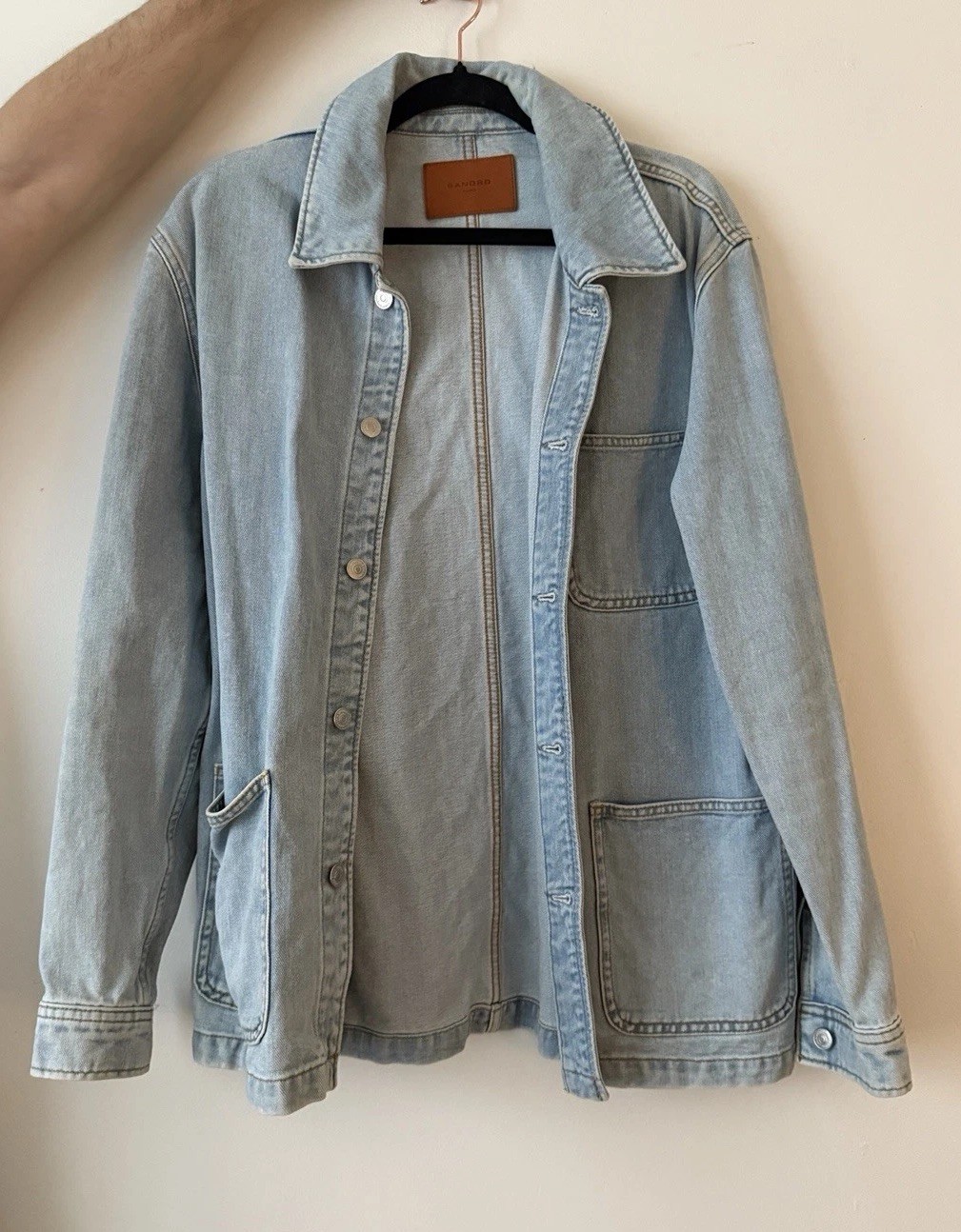 Sandro Paris Denim Chore Jacket Men’s Light Wash Blue French Designer Workwear