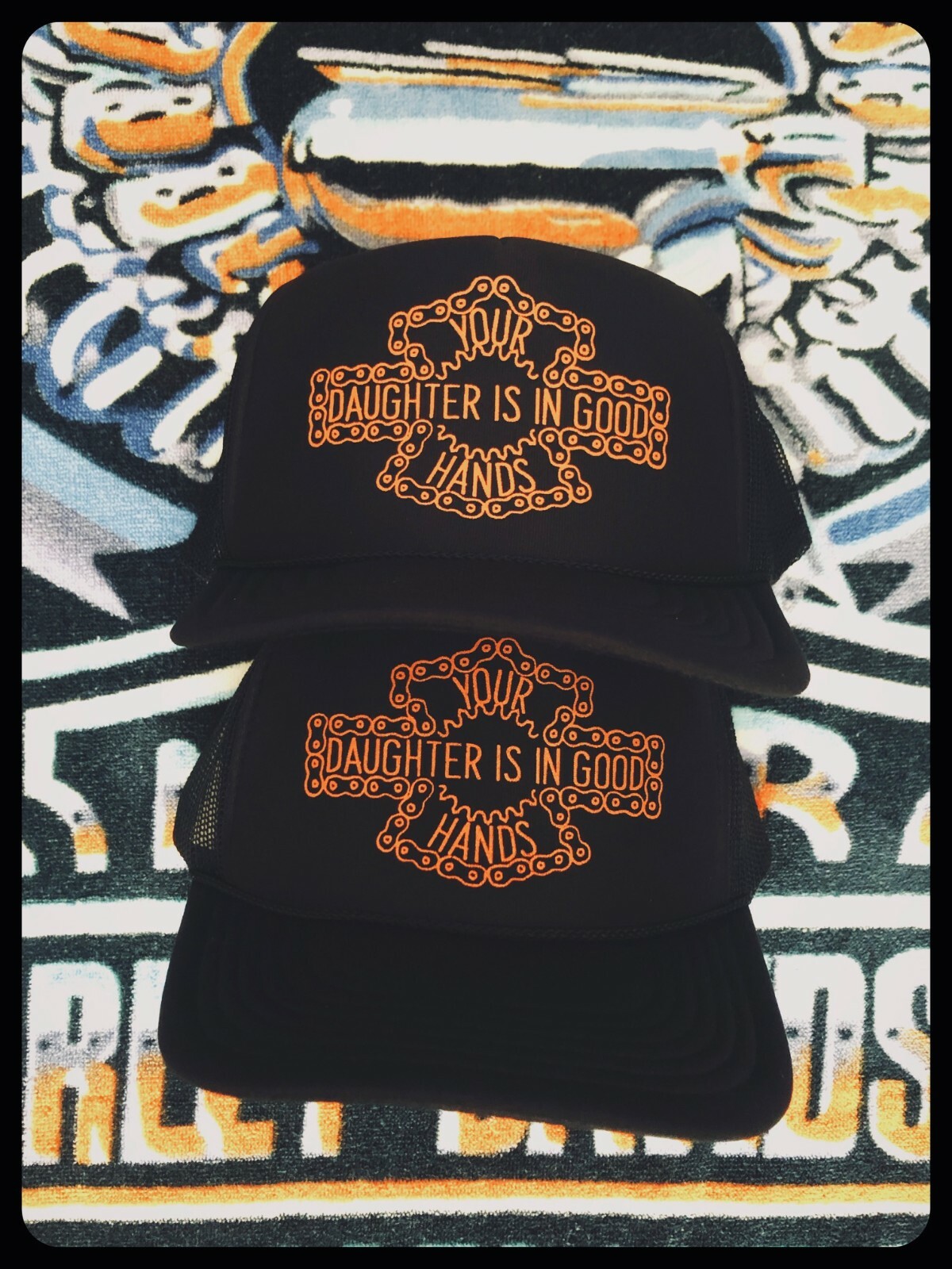 YOUR DAUGHTER IS IN GOOD HANDS trucker cap biker chopper dyna harley shovelhead