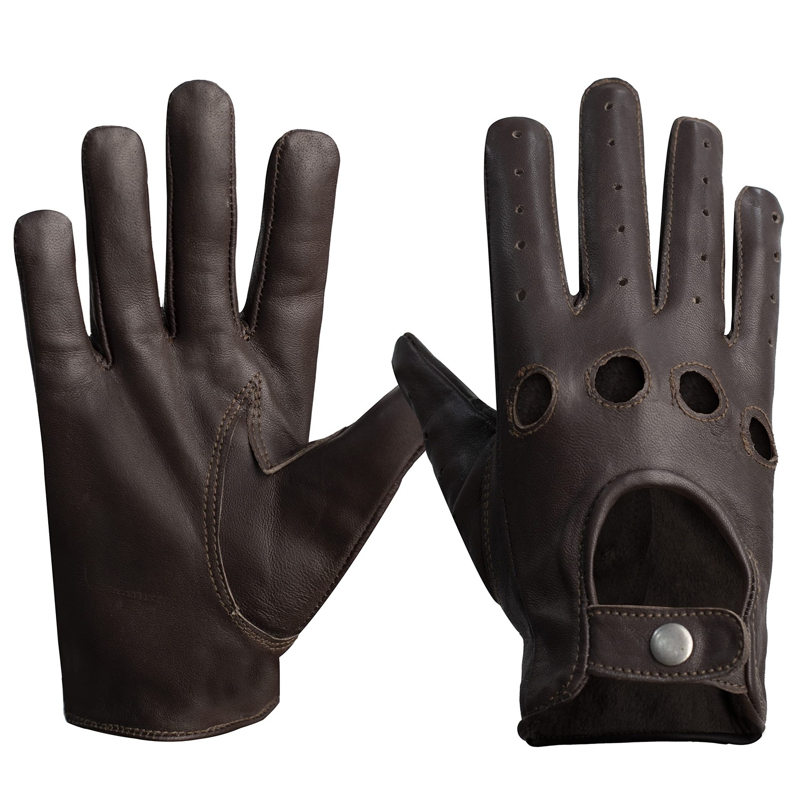 Mens Real Leather Driving Gloves Warm Winter Thin Button Down Riding Glove