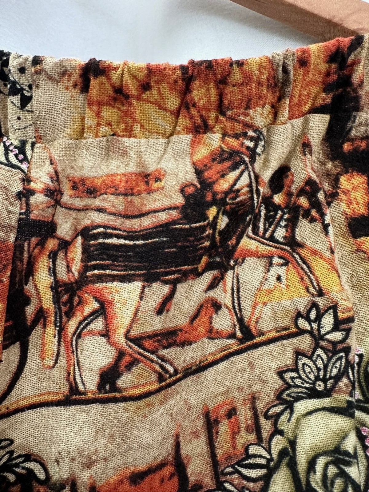 Women’s Egyptian Rose Print Capri Pants Pockets Cotton Blend Boho Pull On
