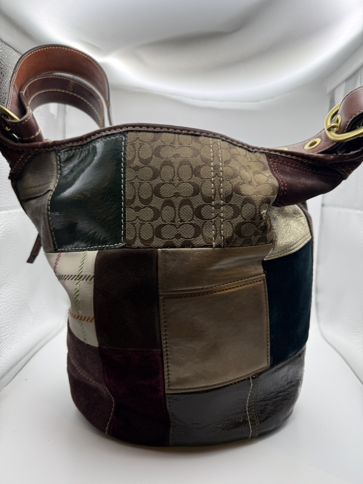 Coach Bleecker 11356 Patchwork Multicolor Bucket Shoulder Bag