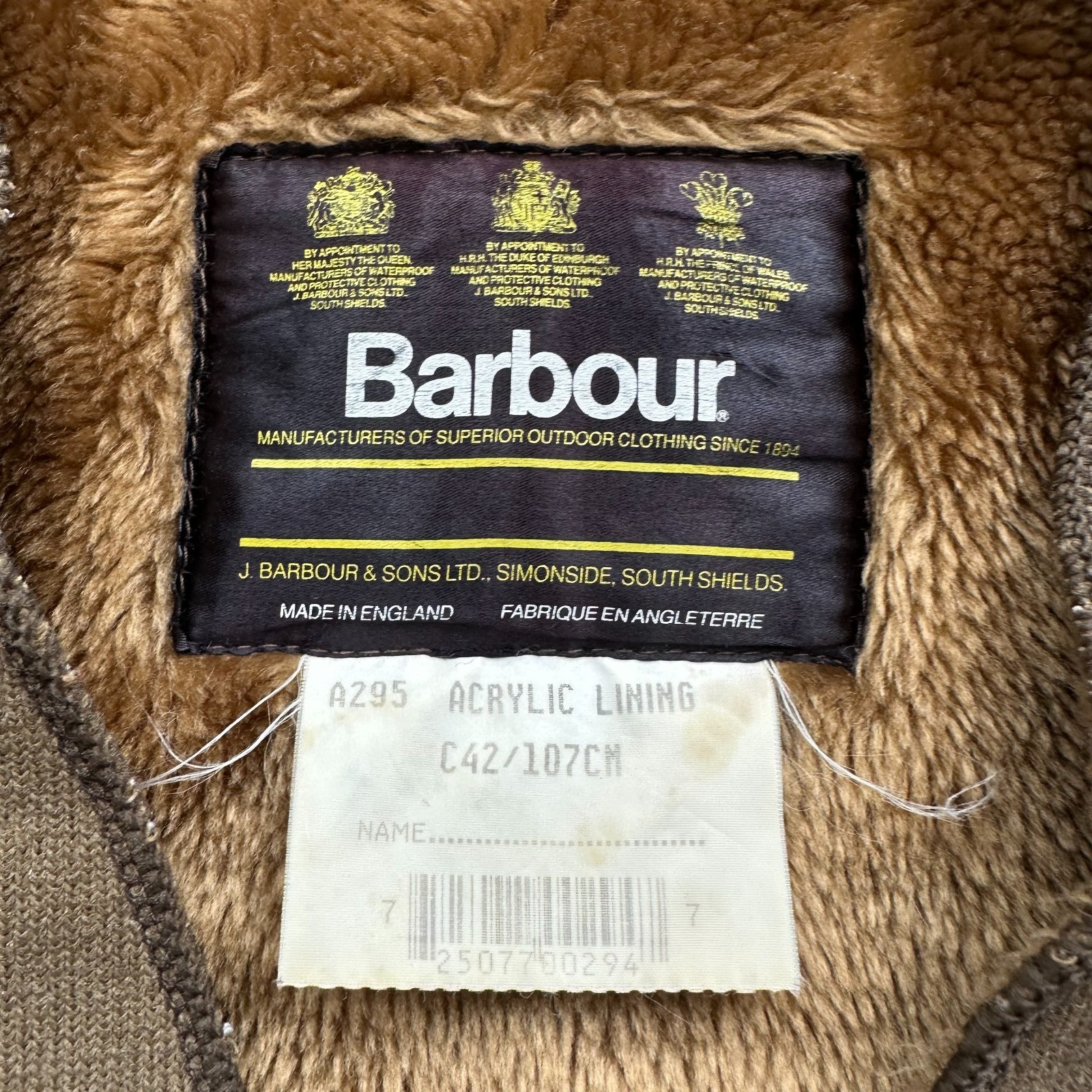 Barbour A295 Acrylic Lining Size C42/107cm