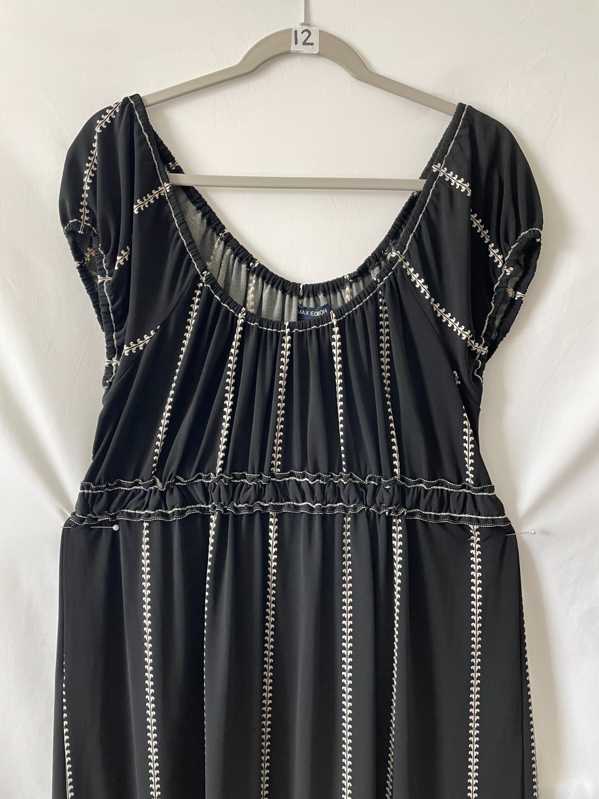 Max Edmon Womens Black Scoop Neck Floral Ethnic Print Fit & Flare Dress Size XL