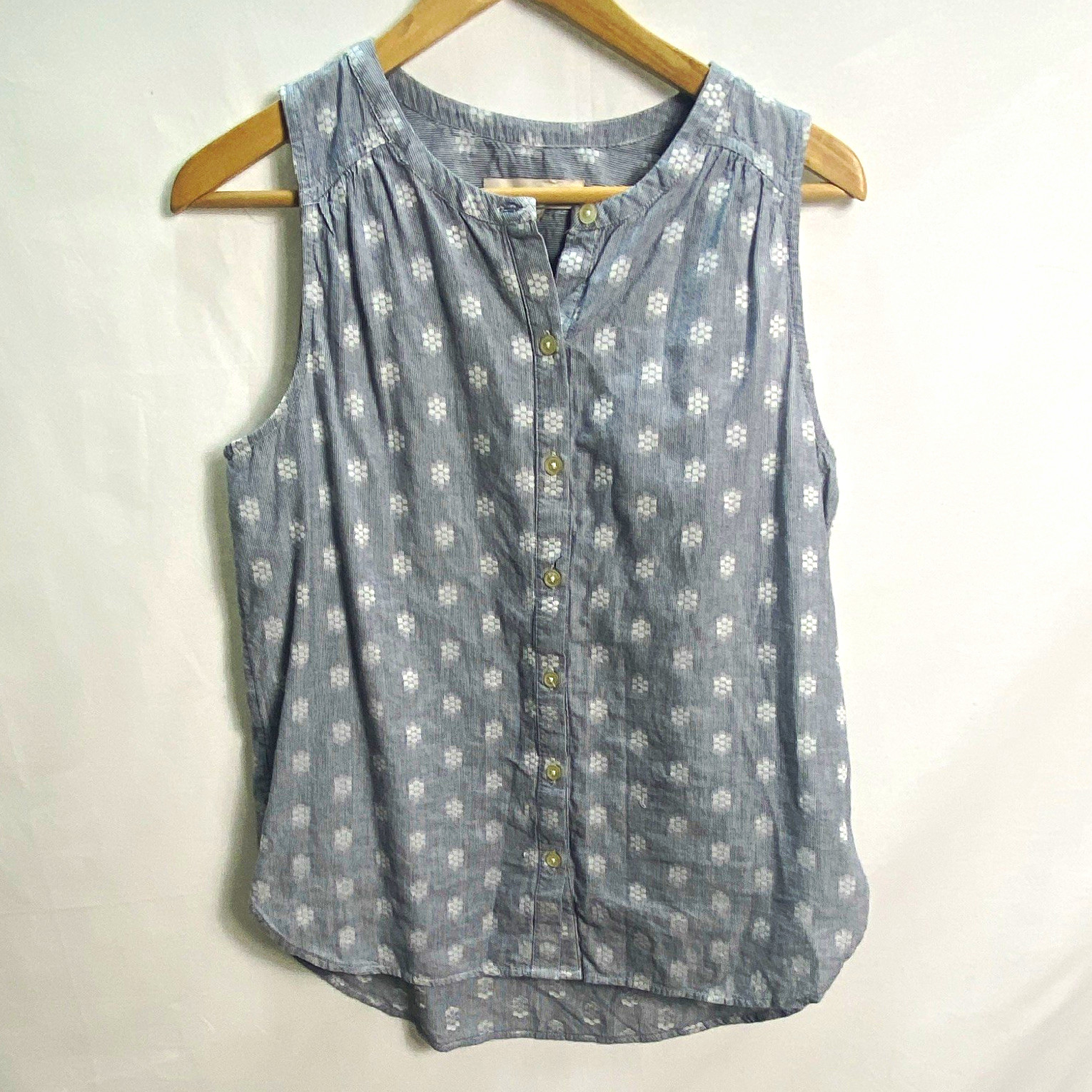 LOFT Women’s Blue White Floral Woven Cotton Pleated Button Front Blouse S