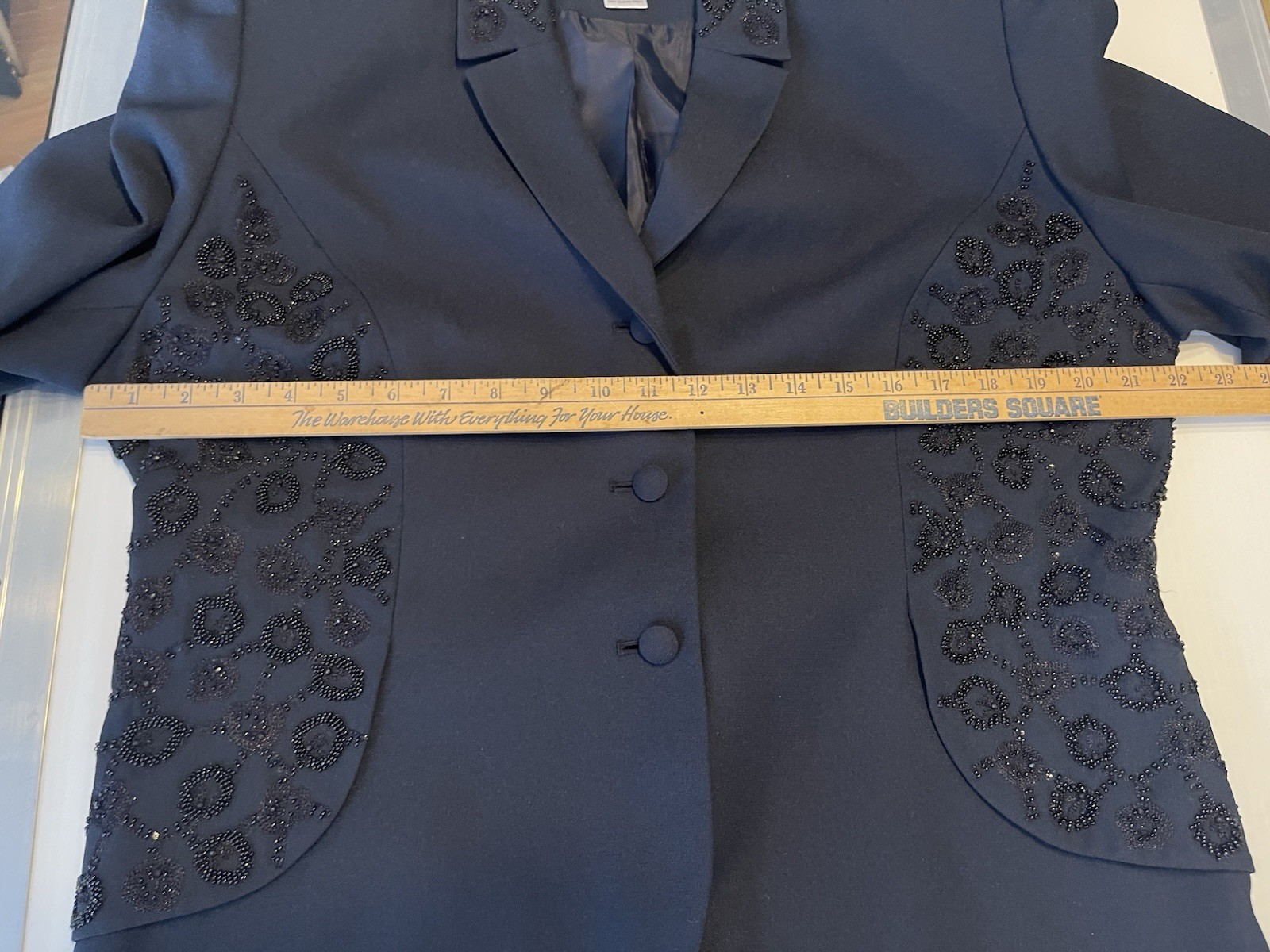Morgan Miller Navy Blue Black Beaded Detail Skirt Suit Set Special Size 16